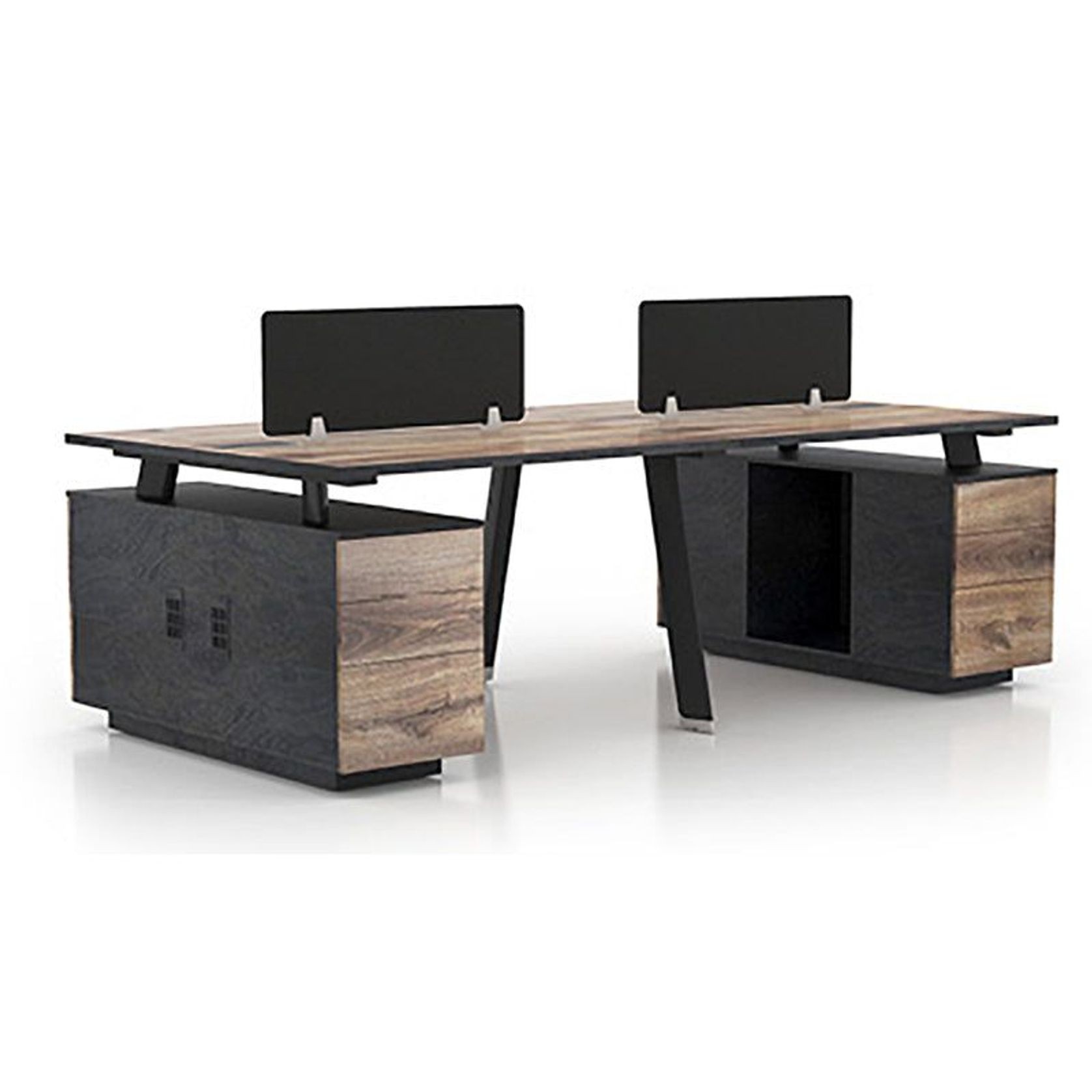 ARTO 4 people Back to Back Workstation 4 Cabinets 2.4M - Warm Oak & Black gallery detail image