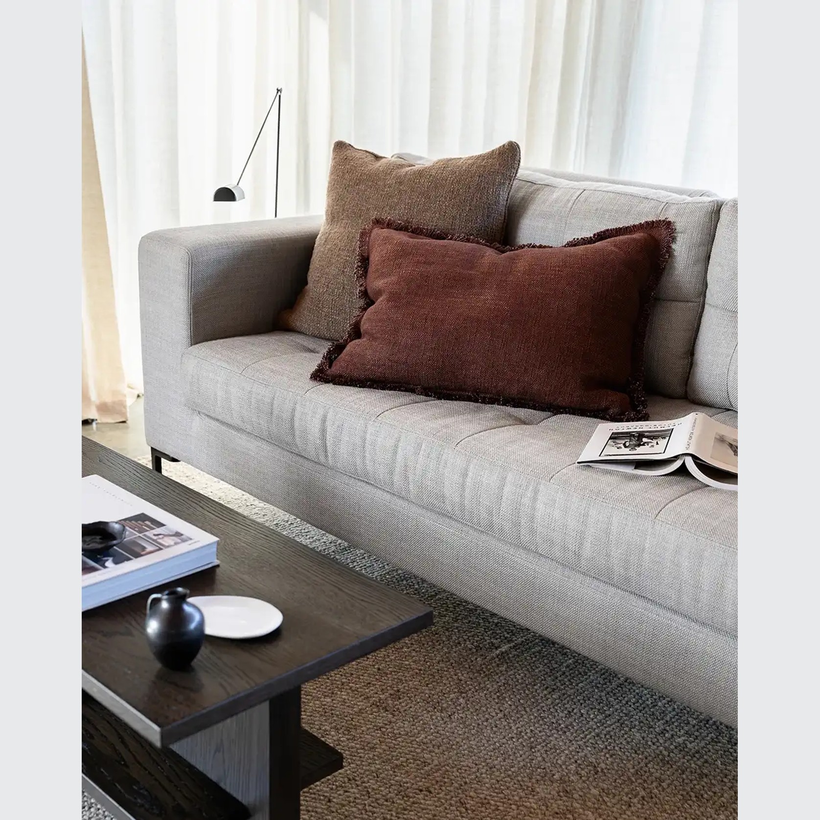 Baya Dover Cushion - Brick | Lumbar with Fringe gallery detail image