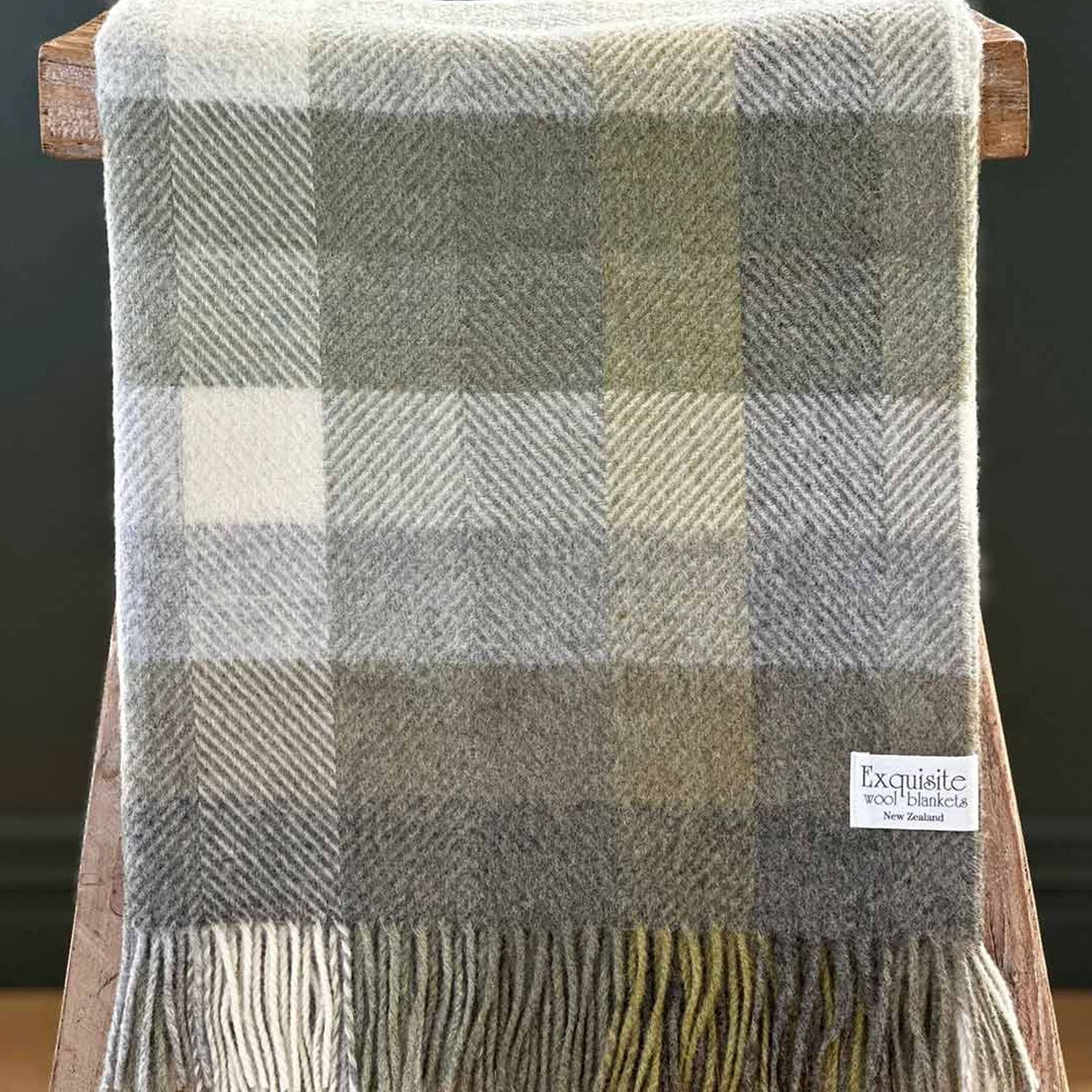 NZ Wool Throw - Woodale - Olive | 100% Pure Wool gallery detail image