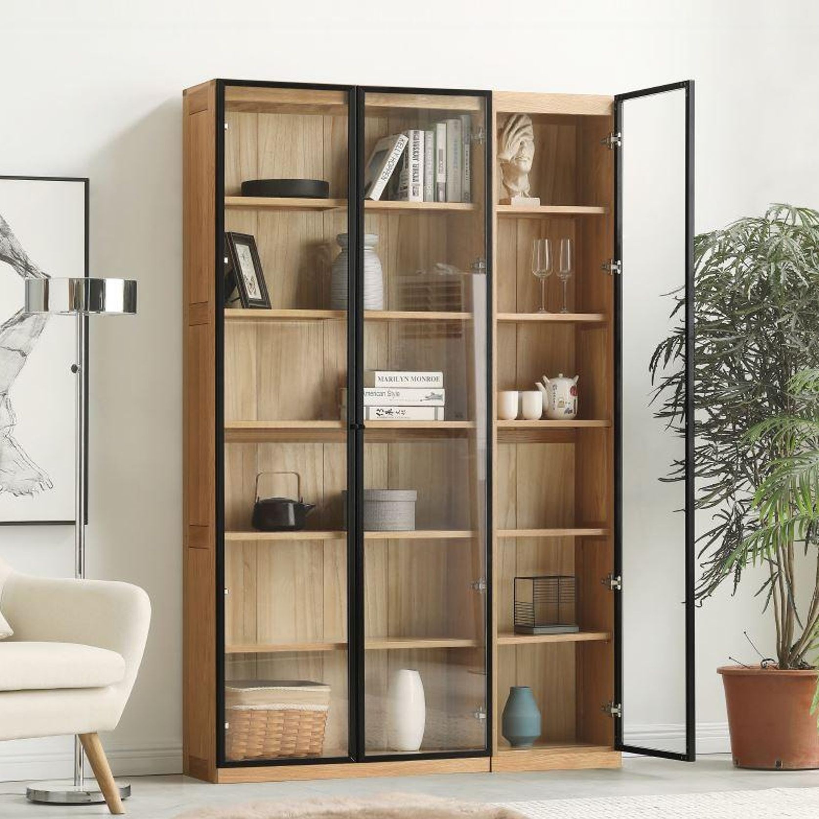 Odense Combination Natural Oak Display/Bookcase Cabinet gallery detail image