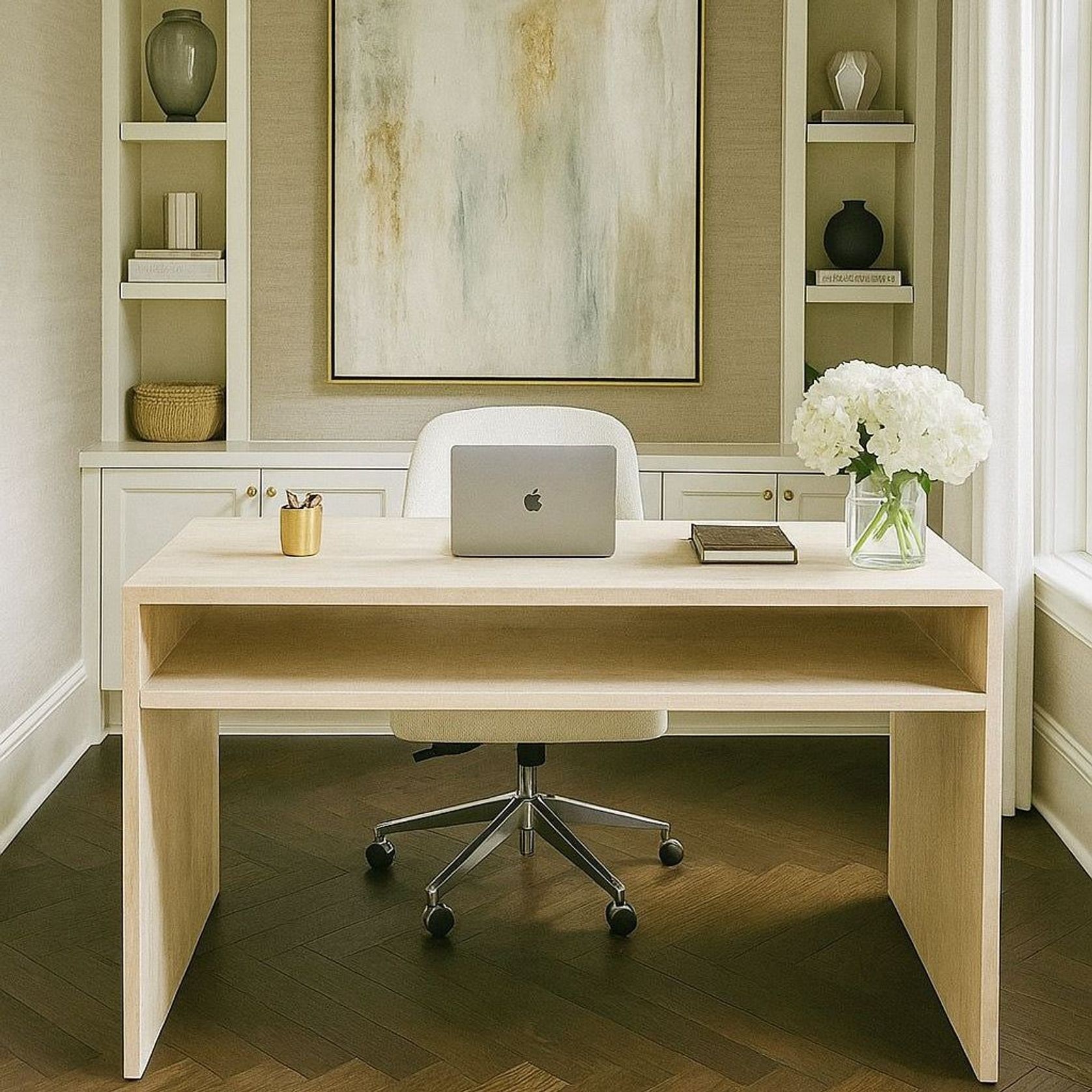 Waterfall Desk - Vein Cut Travertine gallery detail image