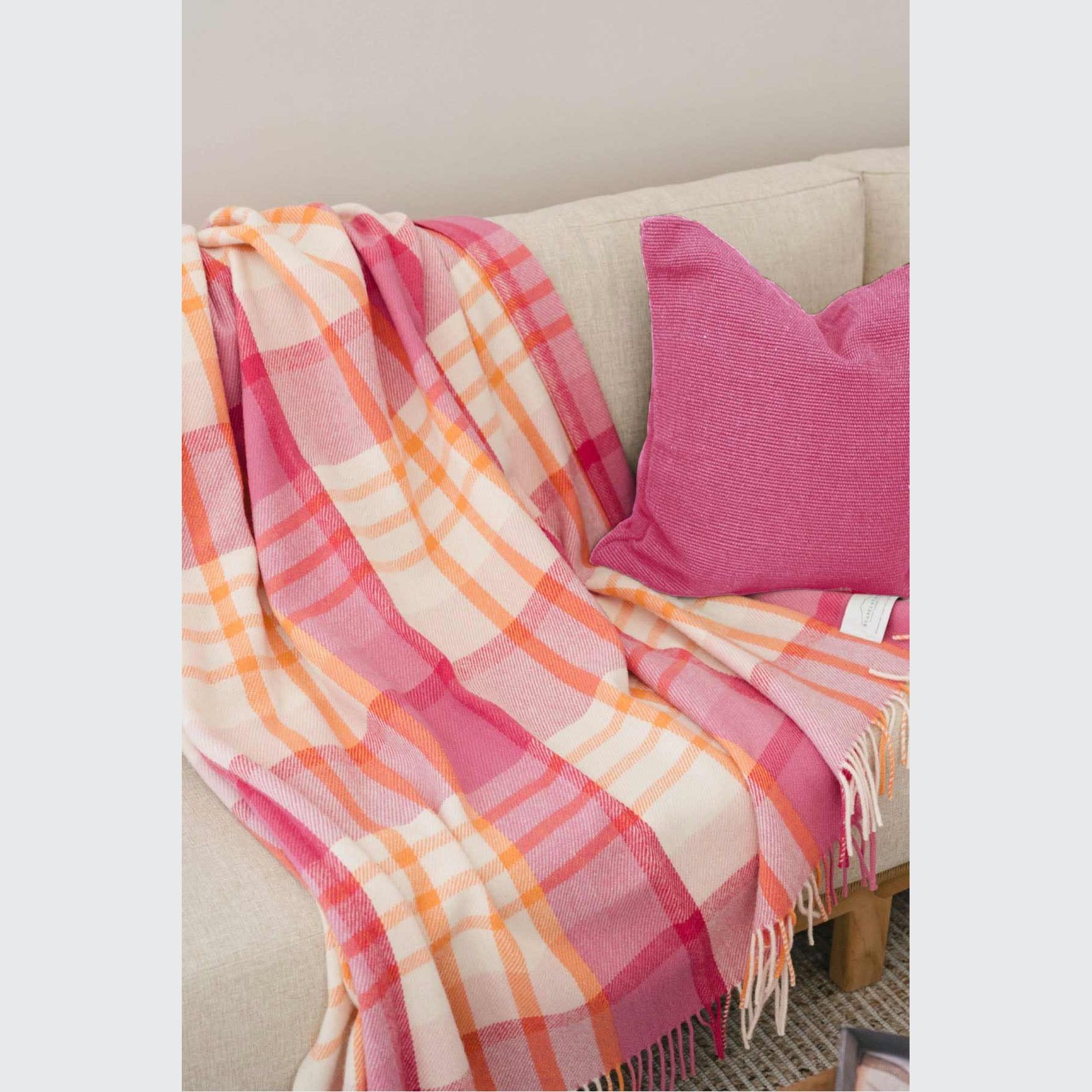 Ruanui Station Lambswool Throw - Okahu Orange Check gallery detail image