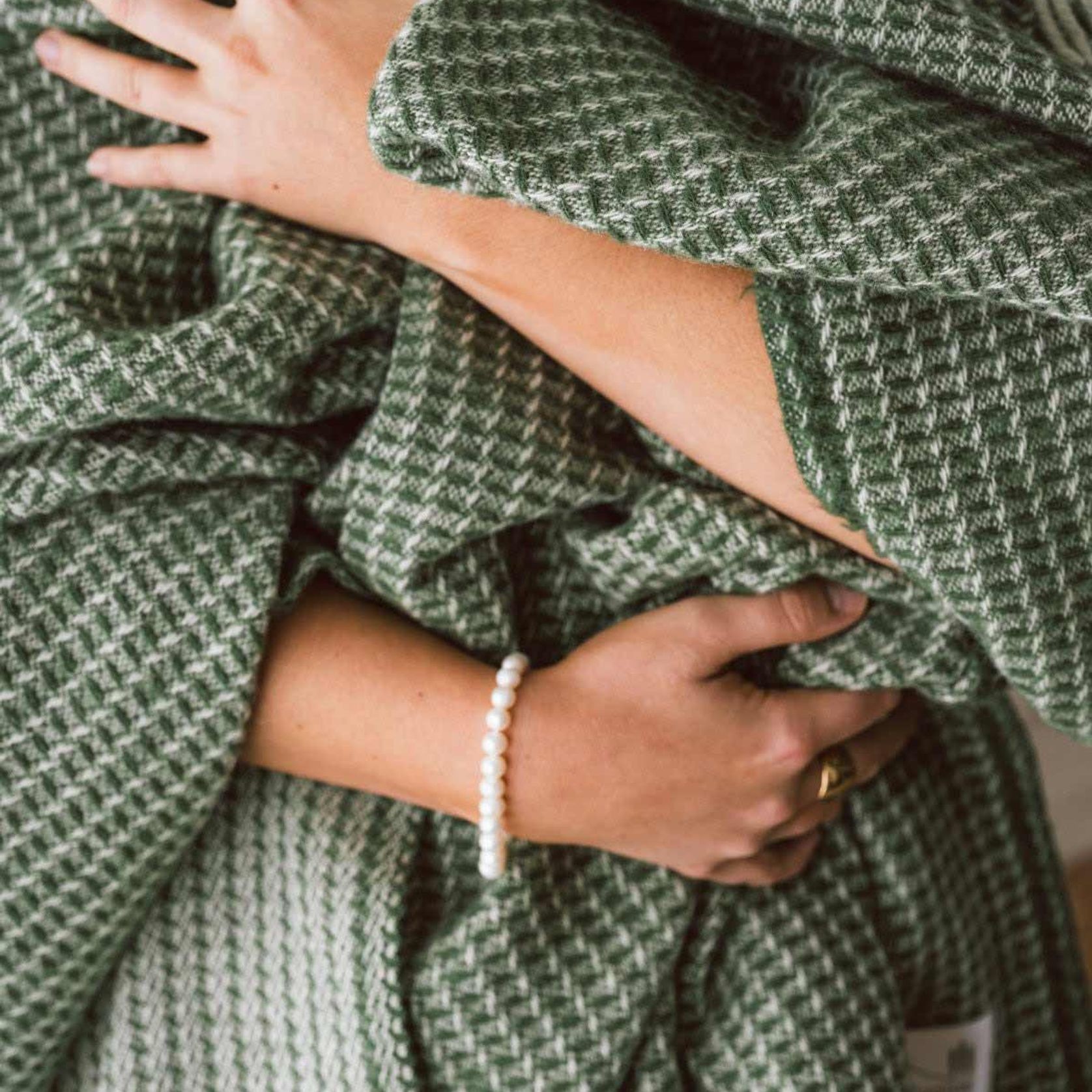 Ruanui Station Lambswool Waffle Throw - Omarae Olive gallery detail image