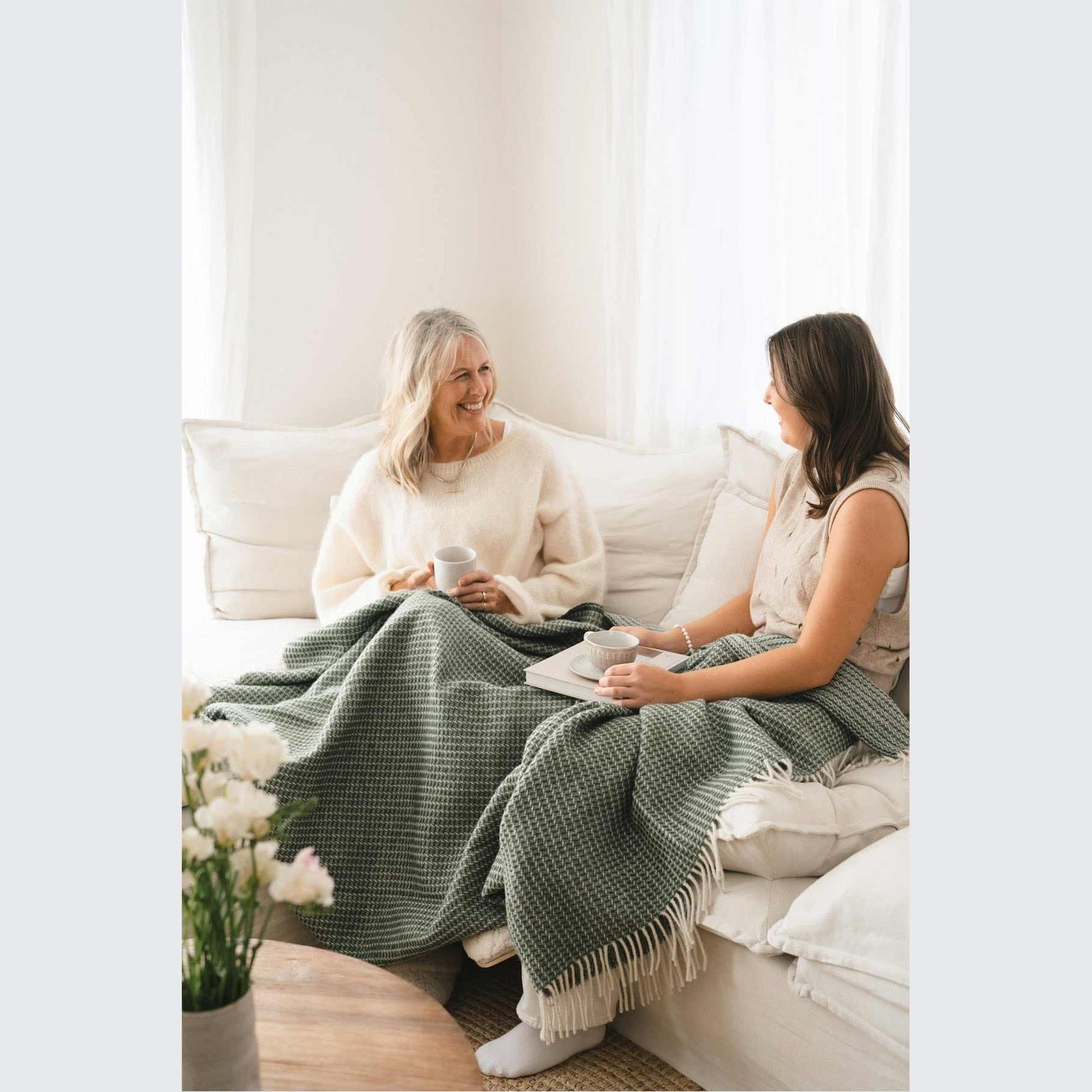 Ruanui Station Lambswool Waffle Throw - Omarae Olive gallery detail image