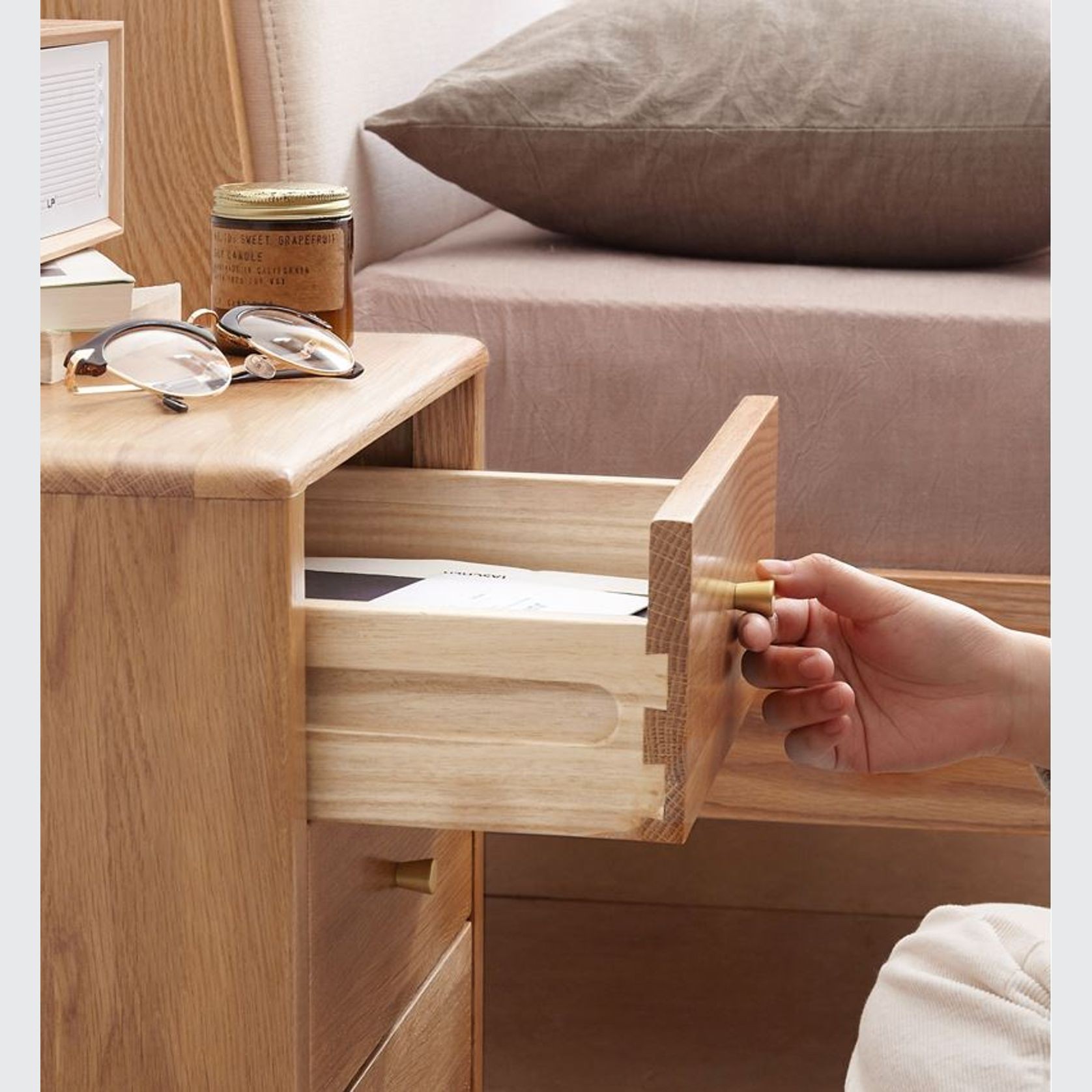 Oslo Natural Solid Oak Bedside Table Design 3 gallery detail image