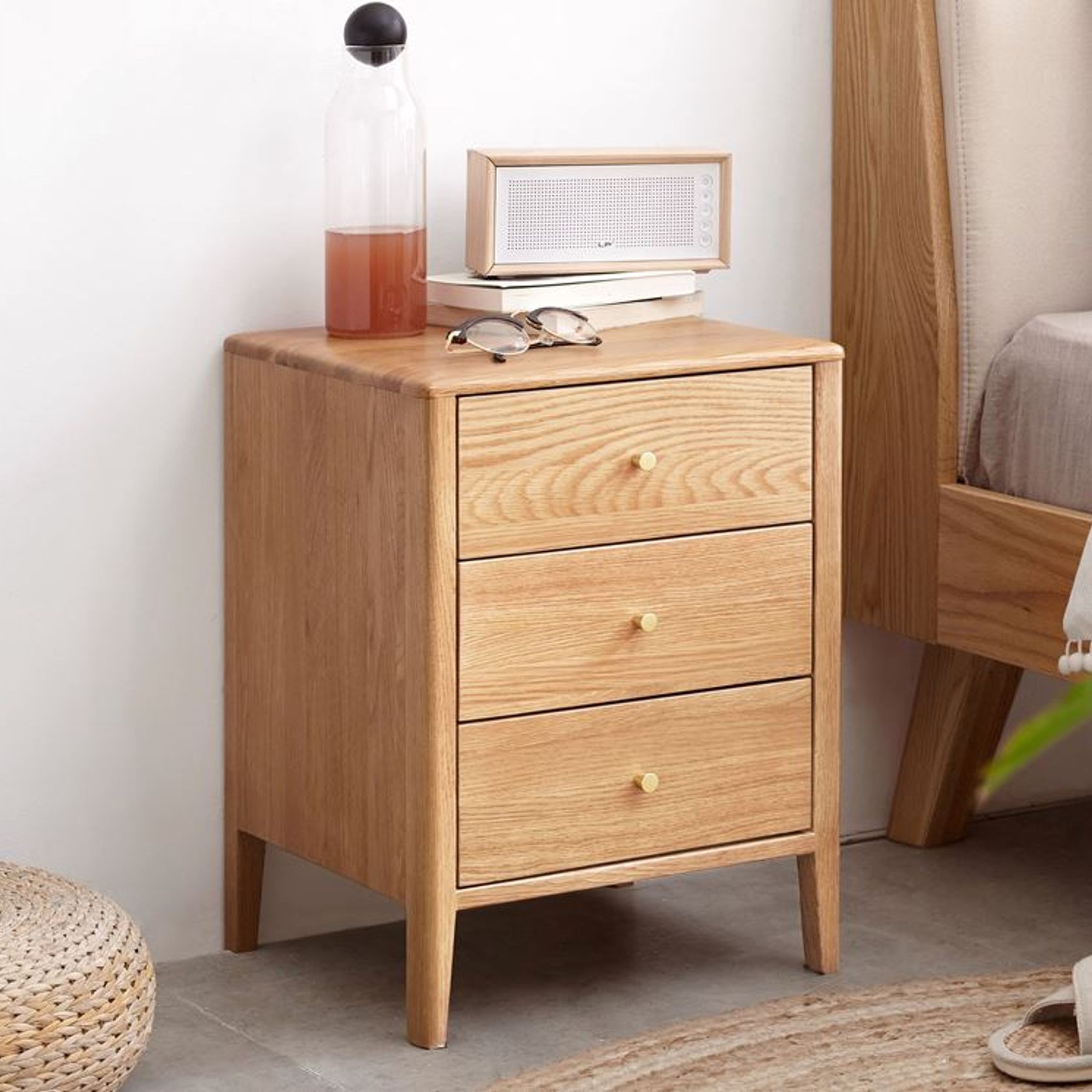 Oslo Natural Solid Oak Bedside Table Design 3 gallery detail image