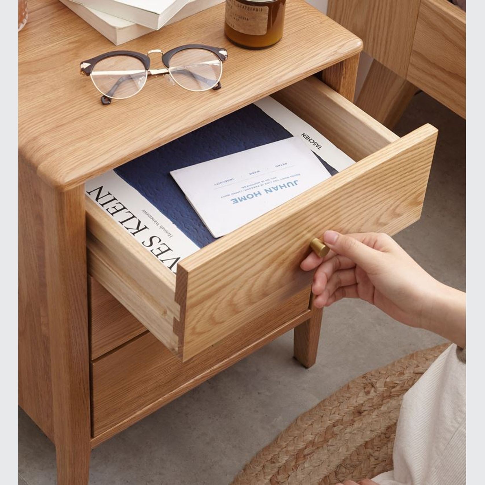 Oslo Natural Solid Oak Bedside Table Design 3 gallery detail image
