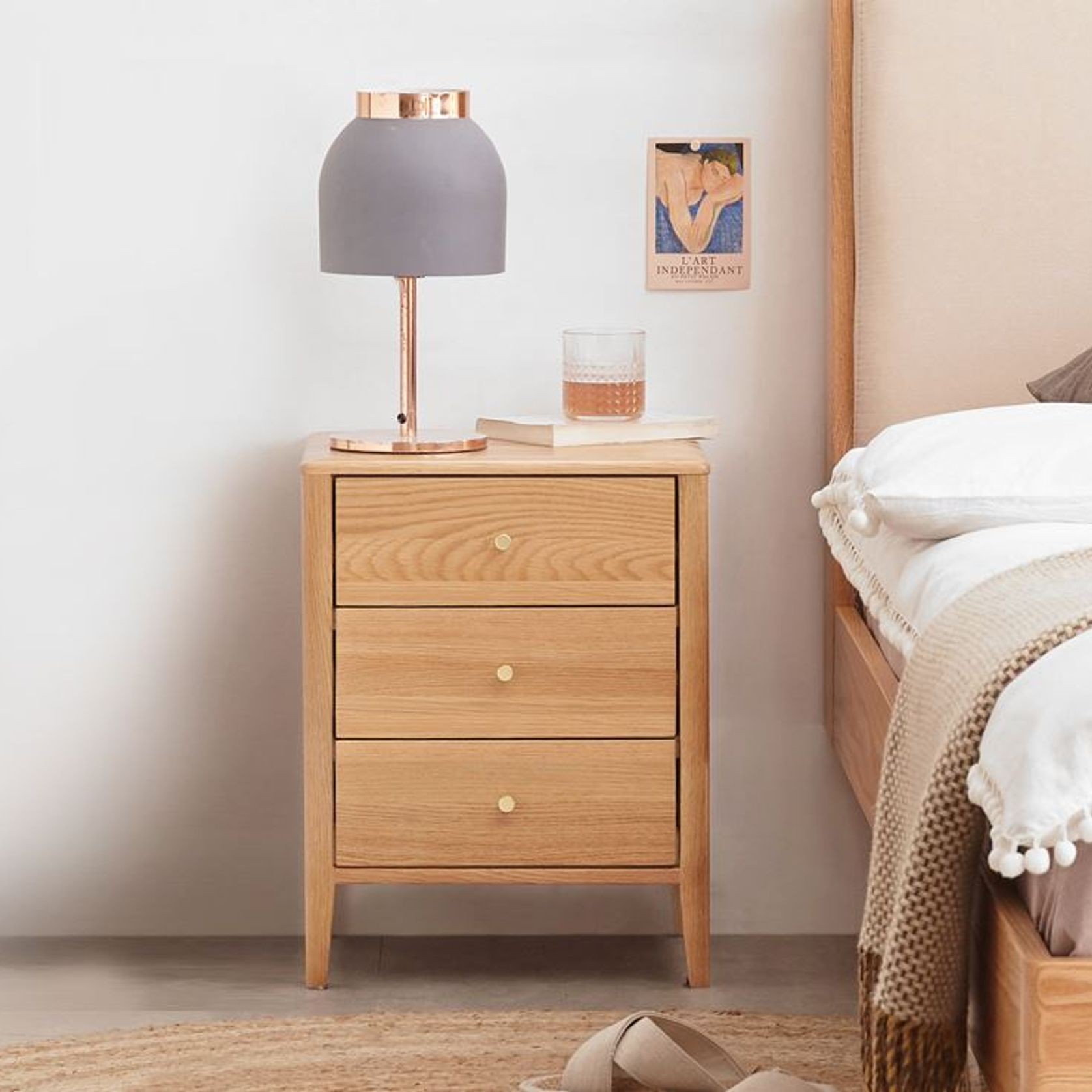 Oslo Natural Solid Oak Bedside Table Design 3 gallery detail image