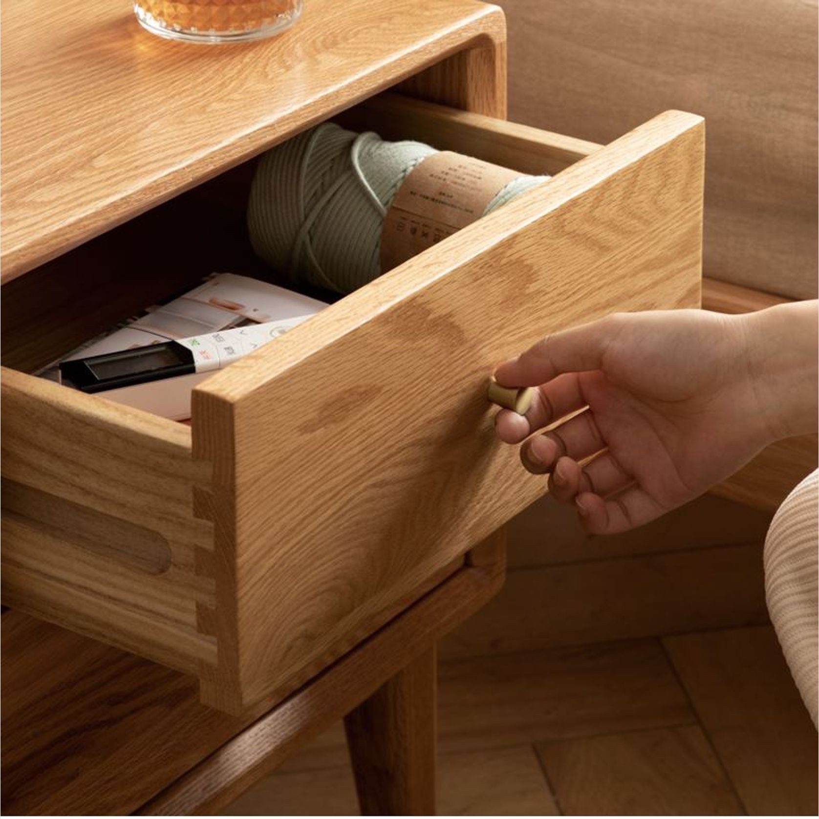 Oslo Natural Solid Oak Bedside Table Design Two gallery detail image