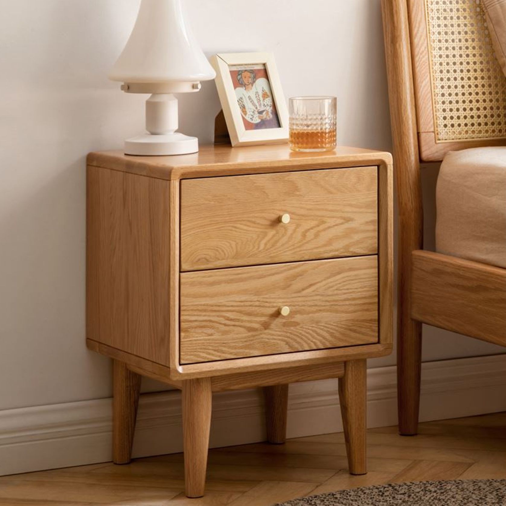 Oslo Natural Solid Oak Bedside Table Design Two gallery detail image