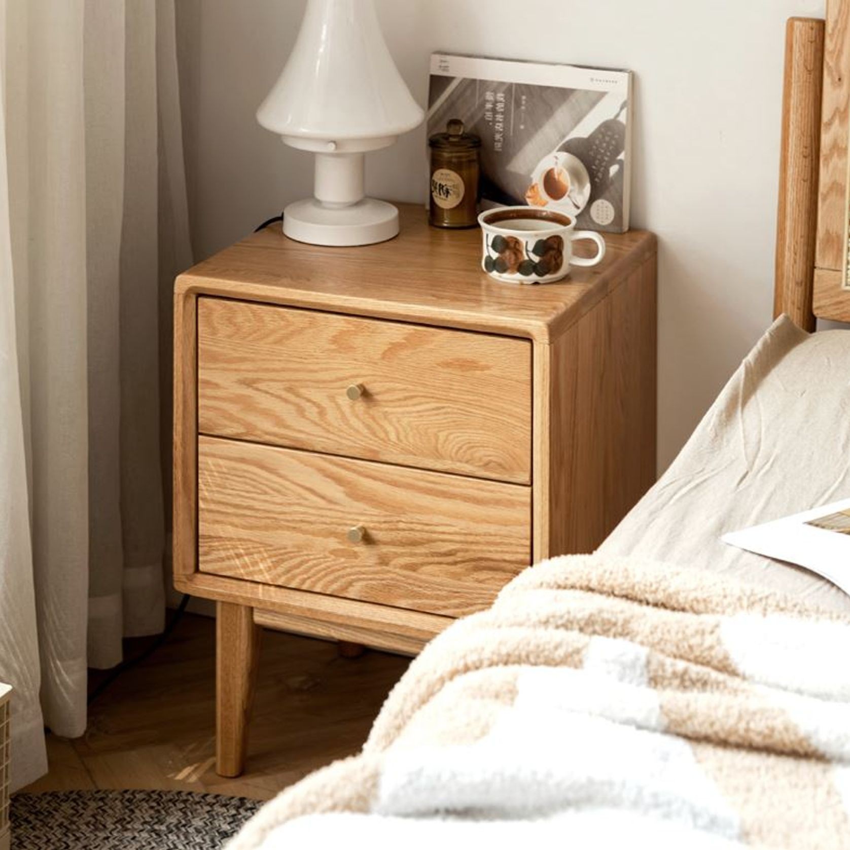 Oslo Natural Solid Oak Bedside Table Design Two gallery detail image