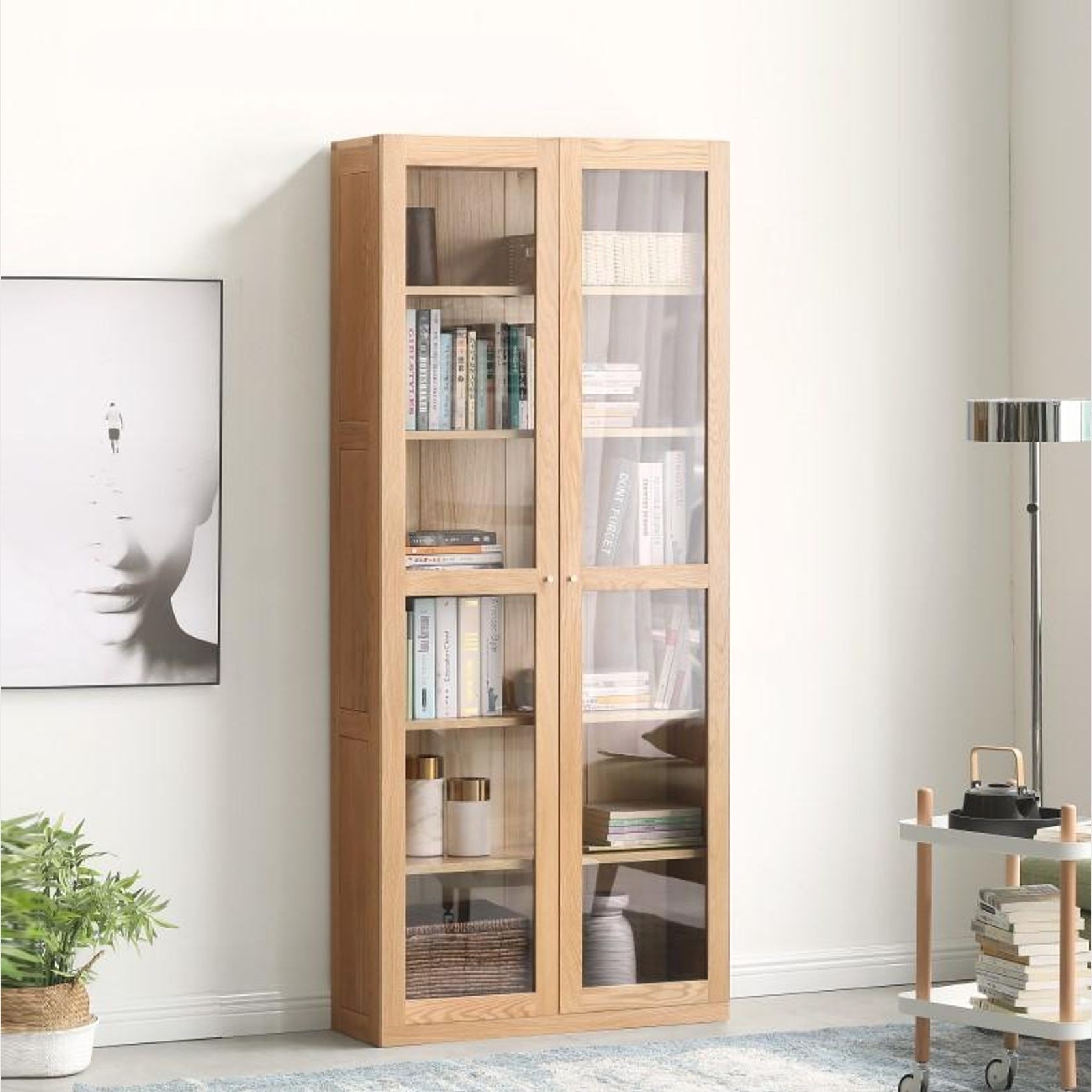 Oslo Natural Solid Oak Display Bookcase Cabinet gallery detail image