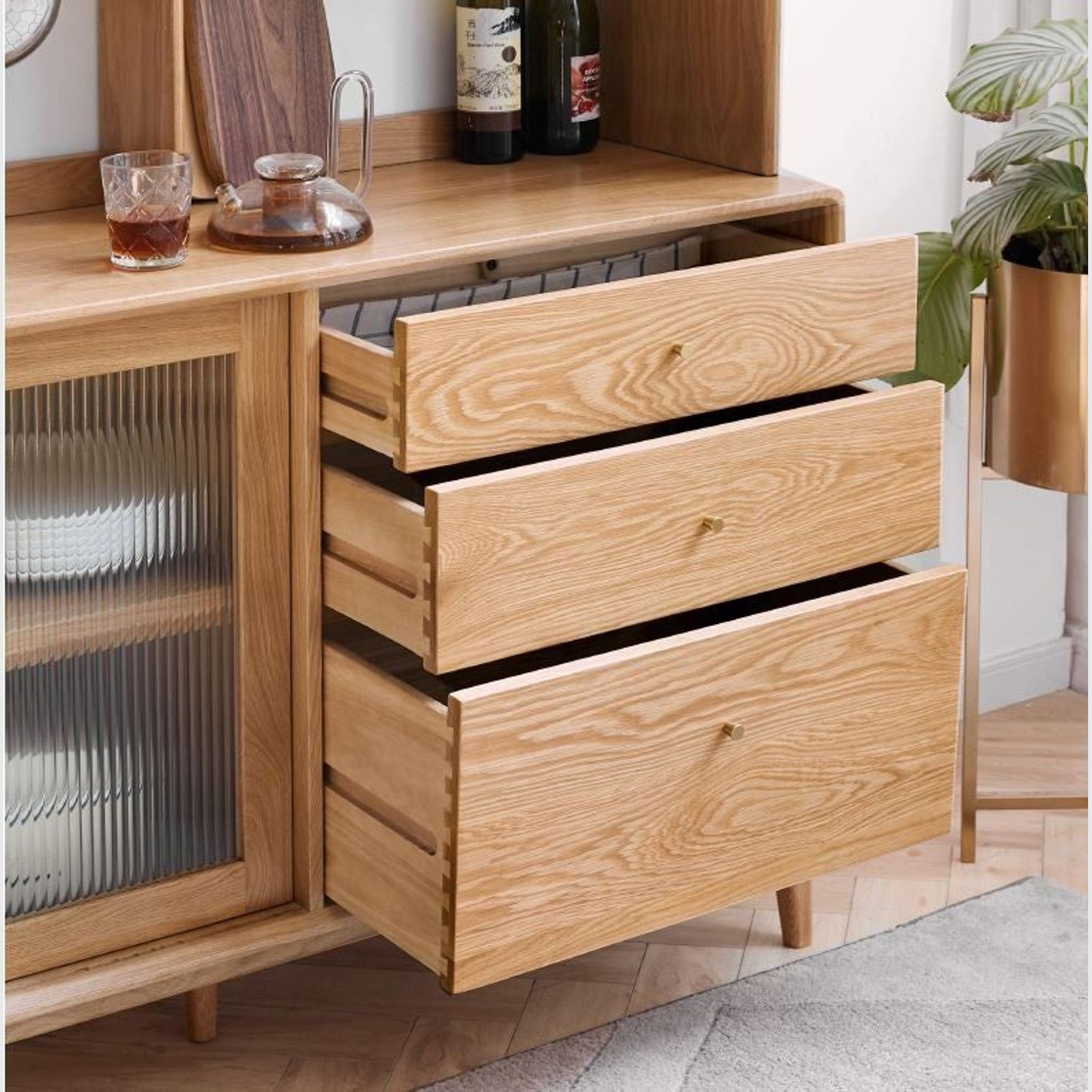 Oslo Natural Solid Oak Sideboard with Hutch Dresser - Clearance gallery detail image