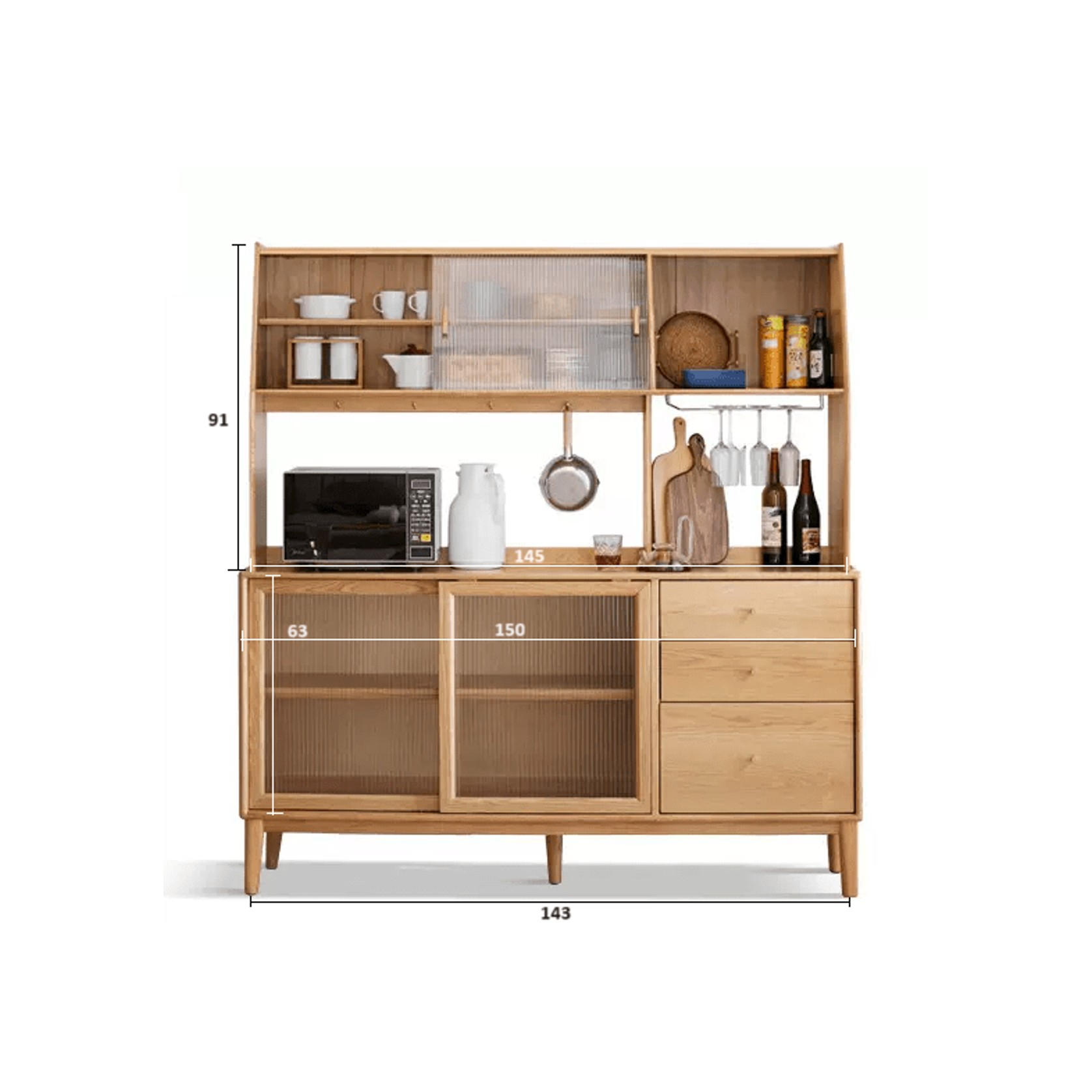 Oslo Natural Solid Oak Sideboard with Hutch Dresser - Clearance gallery detail image