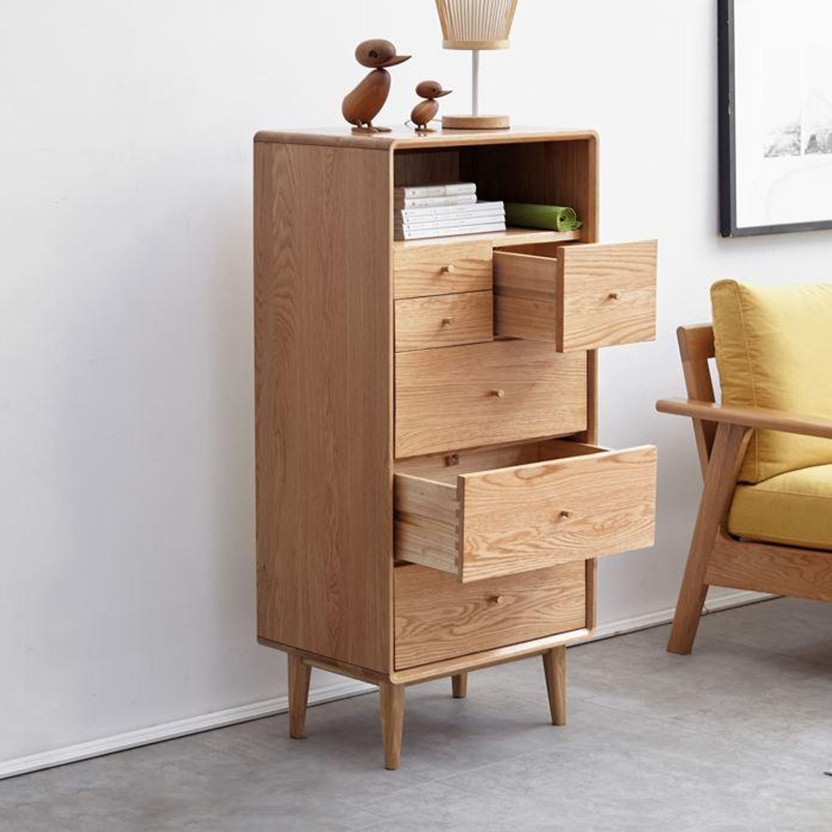 Oslo Natural Solid Oak Slim Chest of Drawers gallery detail image