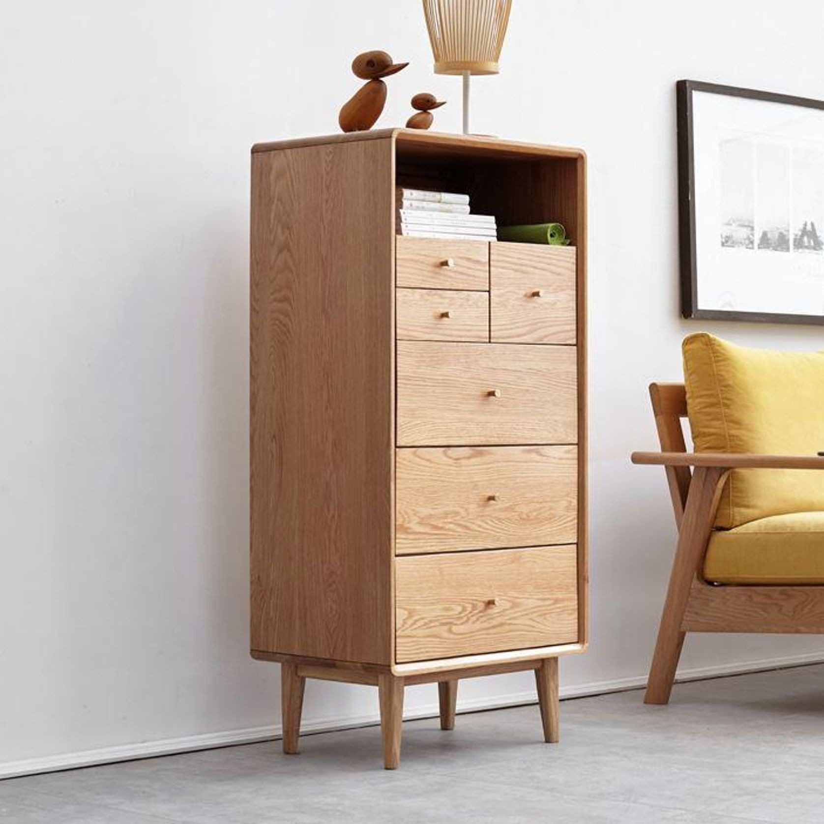 Oslo Natural Solid Oak Slim Chest Of Drawers gallery detail image