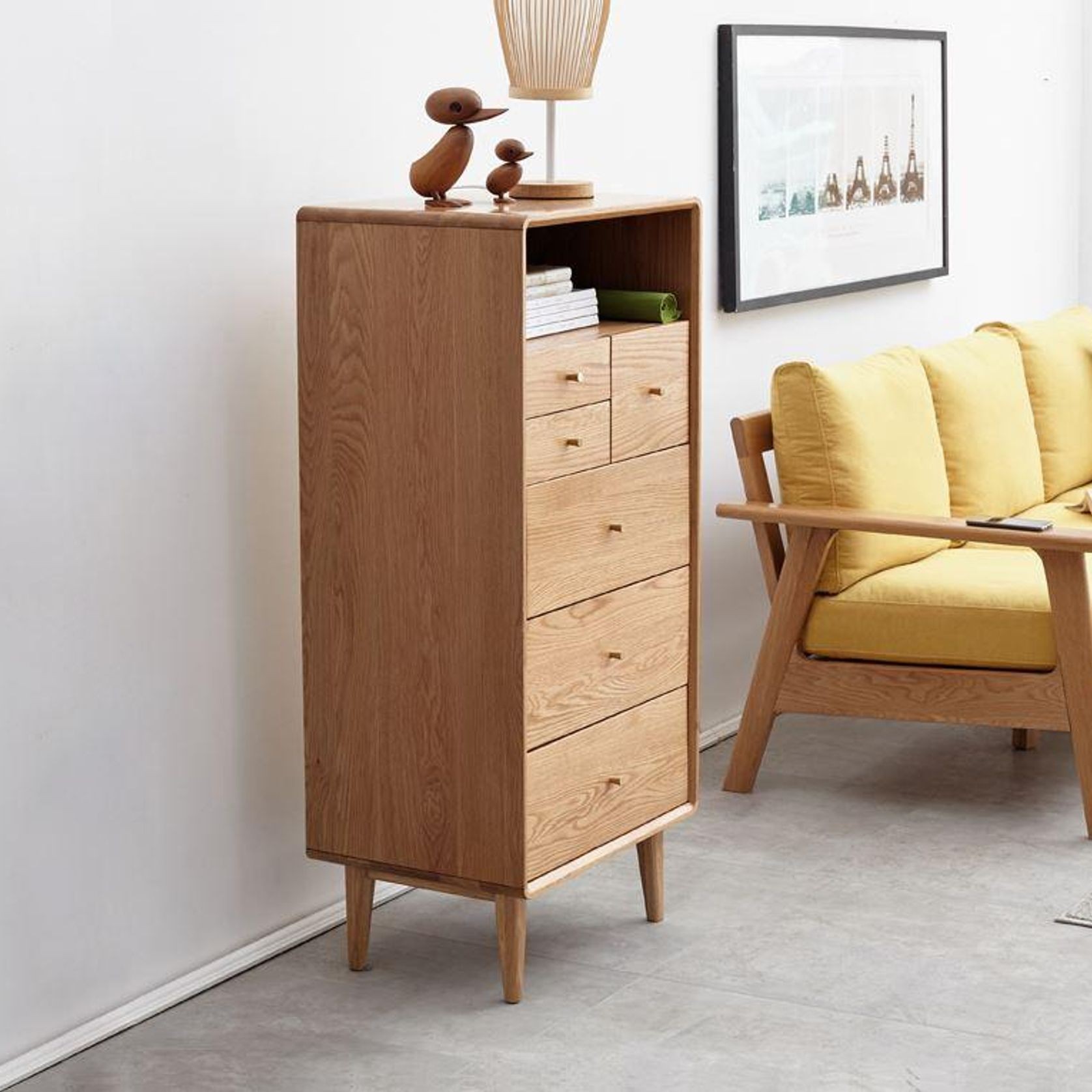 Oslo Natural Solid Oak Slim Chest Of Drawers gallery detail image