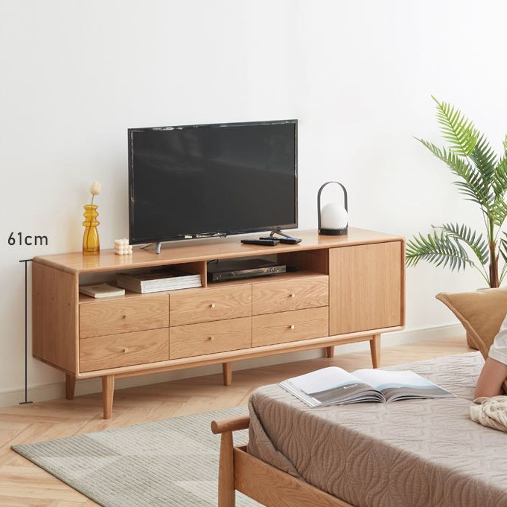 Oslo Natural Solid Oak Tall TV Unit gallery detail image