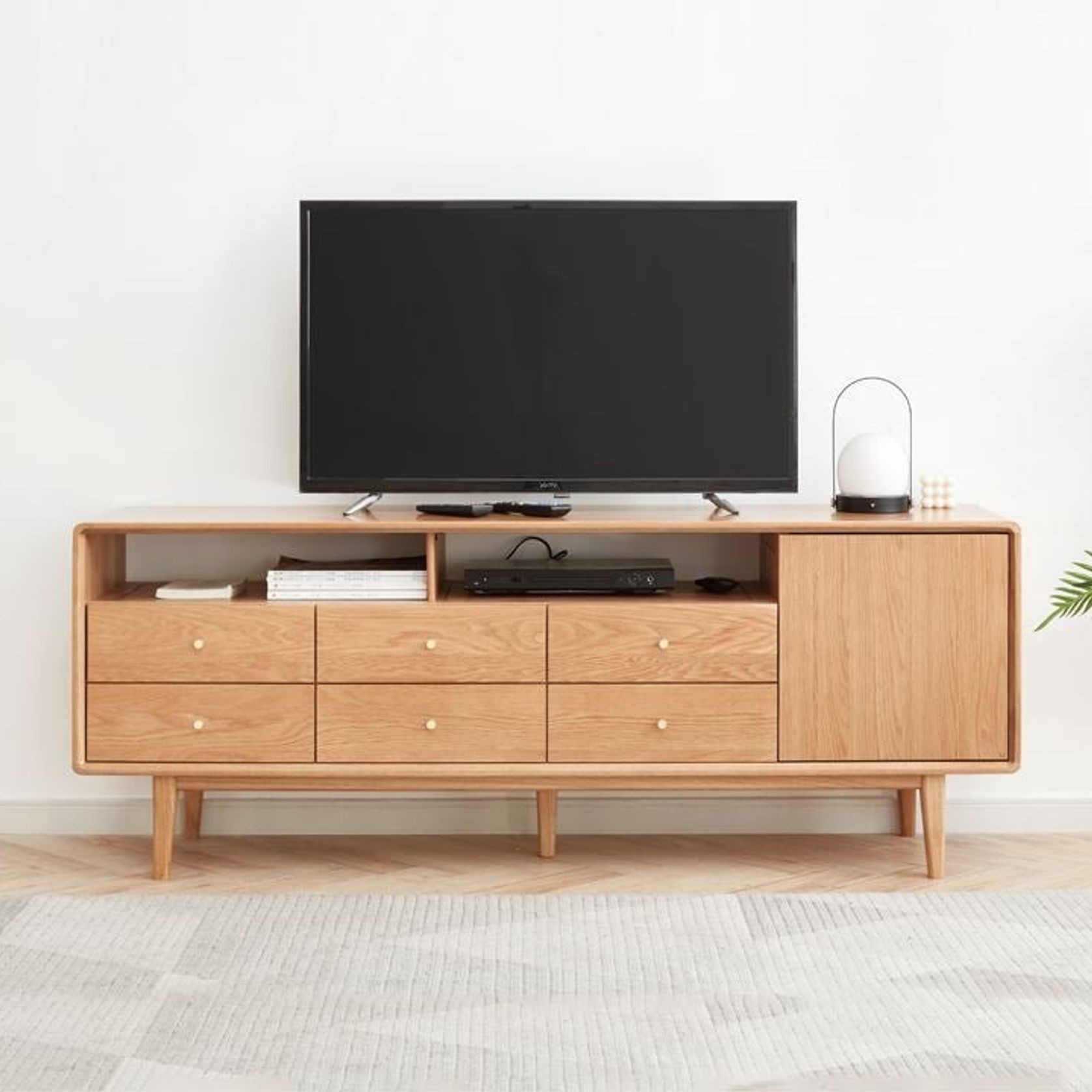 Oslo Natural Solid Oak Tall TV Unit gallery detail image
