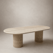 Fluted Oval Dining Table - Vein Cut Travertine gallery detail image