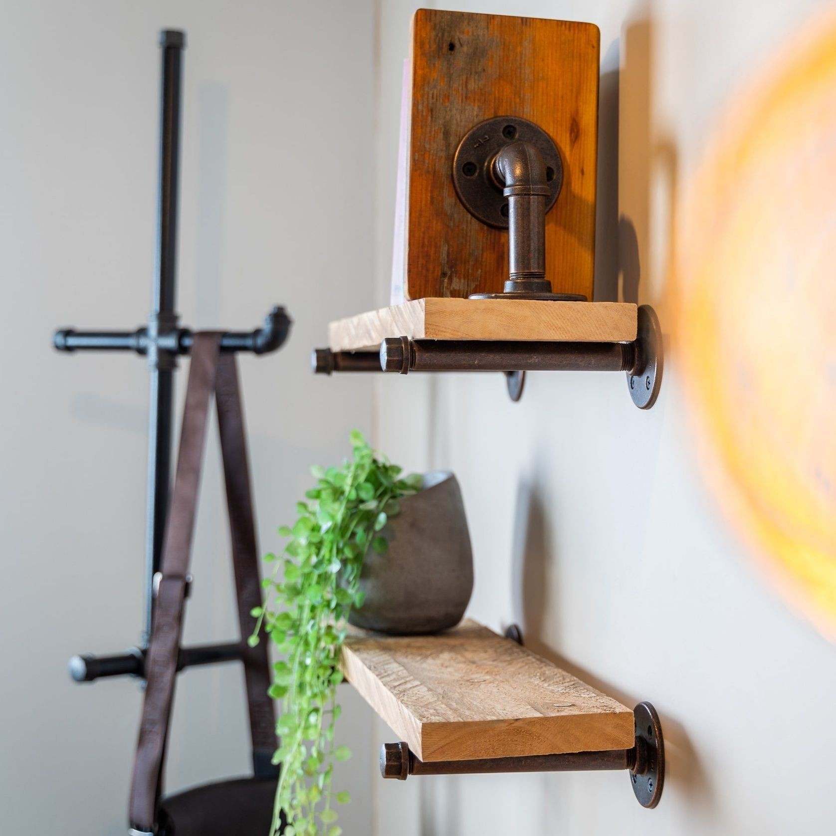 Macrocarpa Industrial Pipe Shelf 20cm gallery detail image