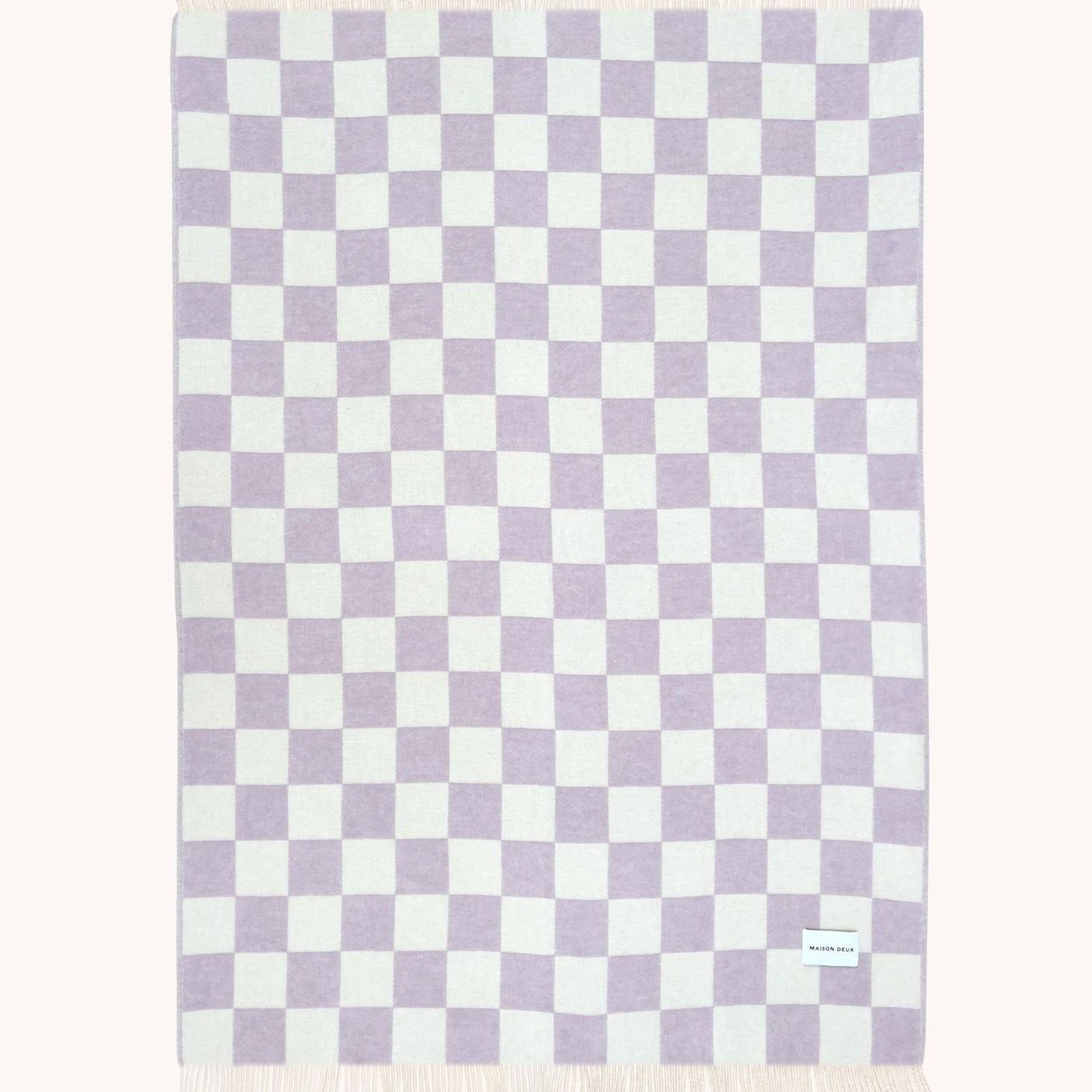 Maison Deux Checkerboard - Lilac | Large Reversible Wool Throw gallery detail image