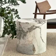 Round Plinth Side Table - Milky Blue Marble gallery detail image