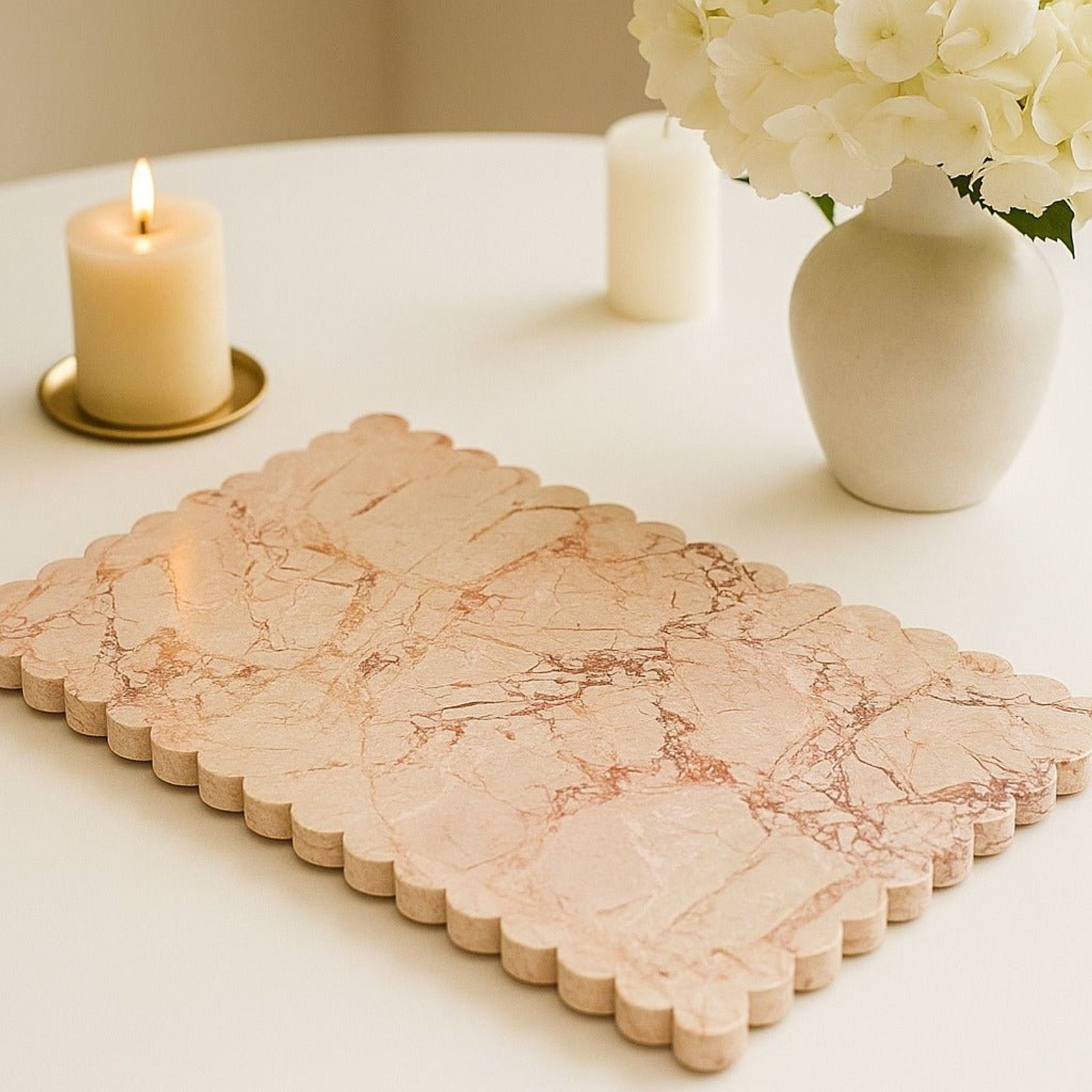 Scalloped Edge Rectangle Tray - Pearl Pink Blush Marble gallery detail image