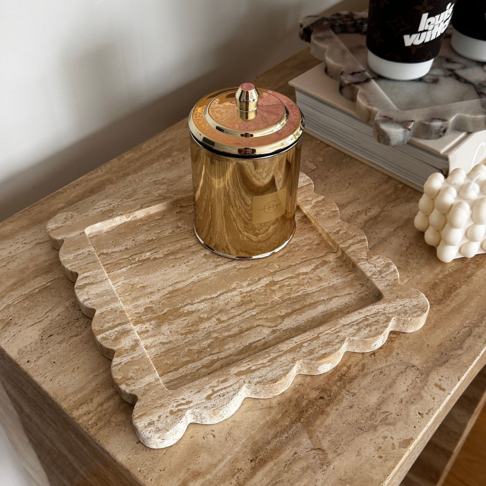 Scalloped Edge Tray - Vein Cut Travertine gallery detail image