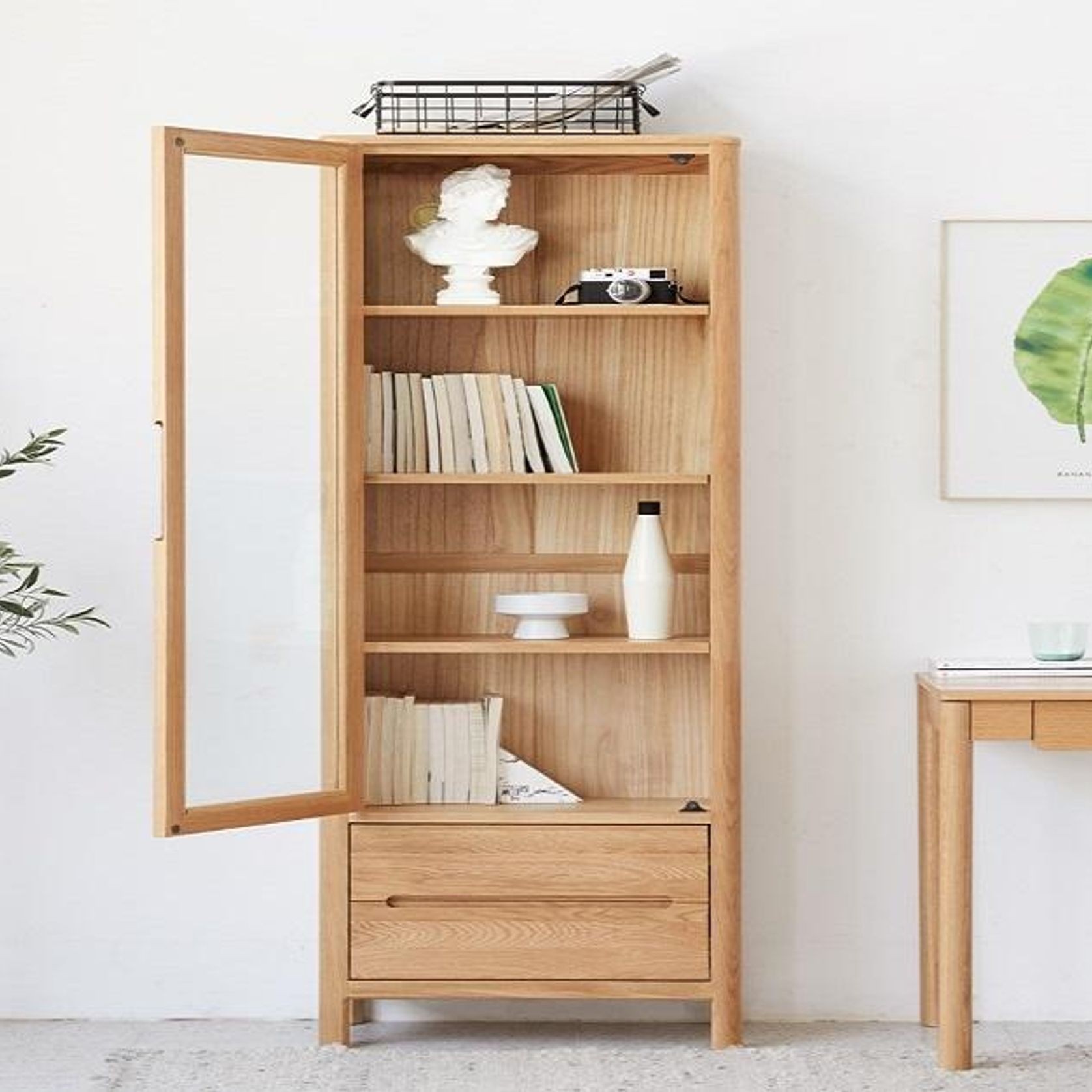 Seattle Natural Solid Oak Slim Display Cabinet gallery detail image