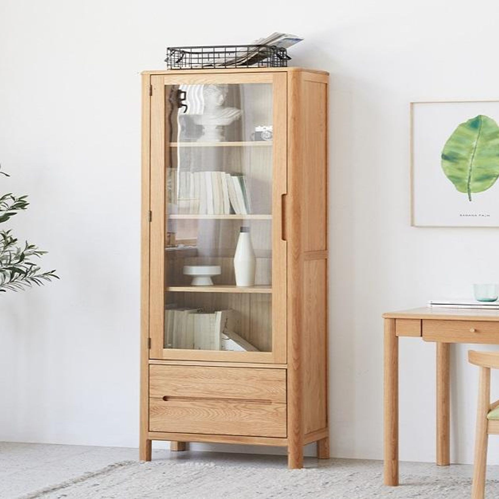 Seattle Natural Solid Oak Slim Display Cabinet gallery detail image