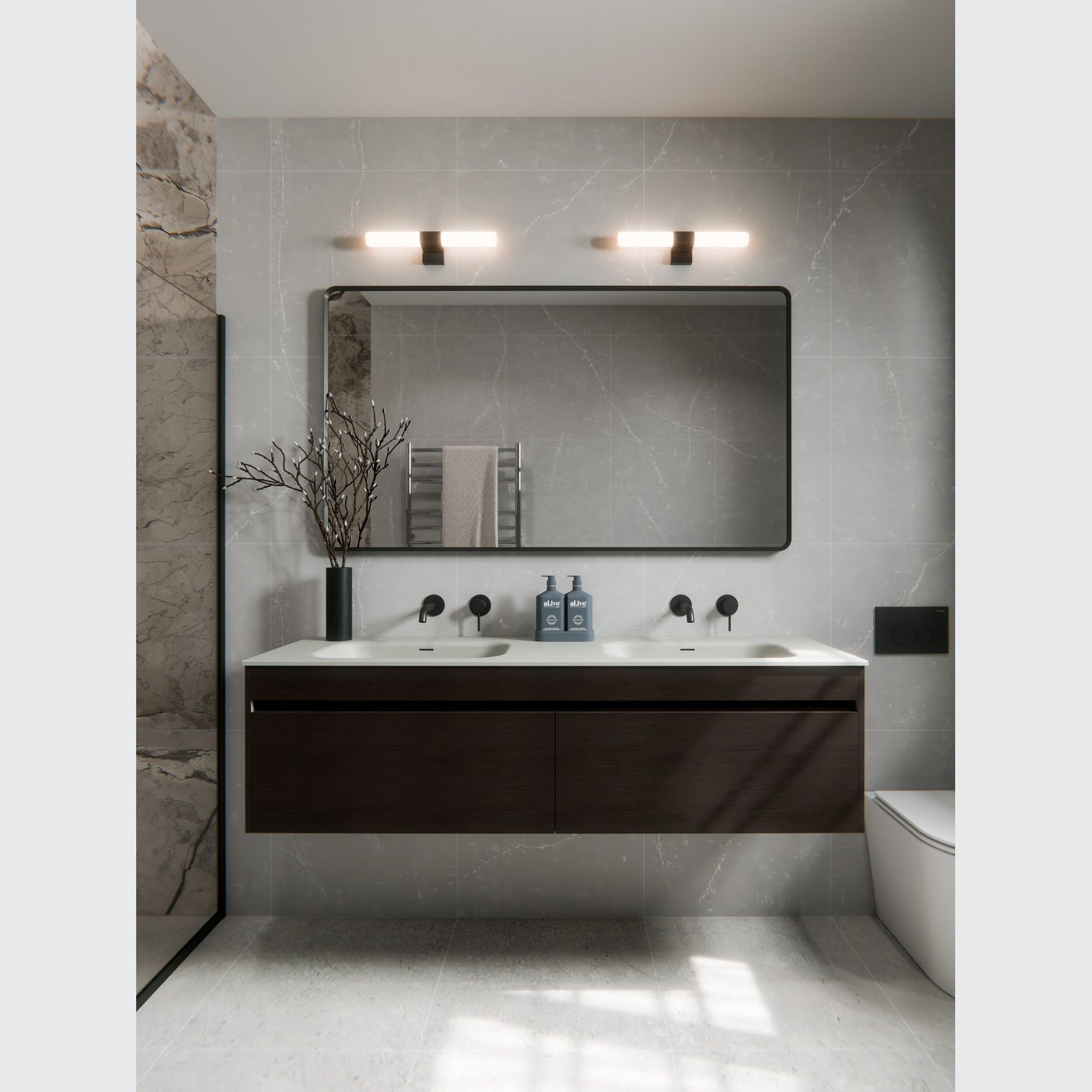 Code Luxe 1200 Wall Hung Double Basin Vanity | Single Drawer gallery detail image