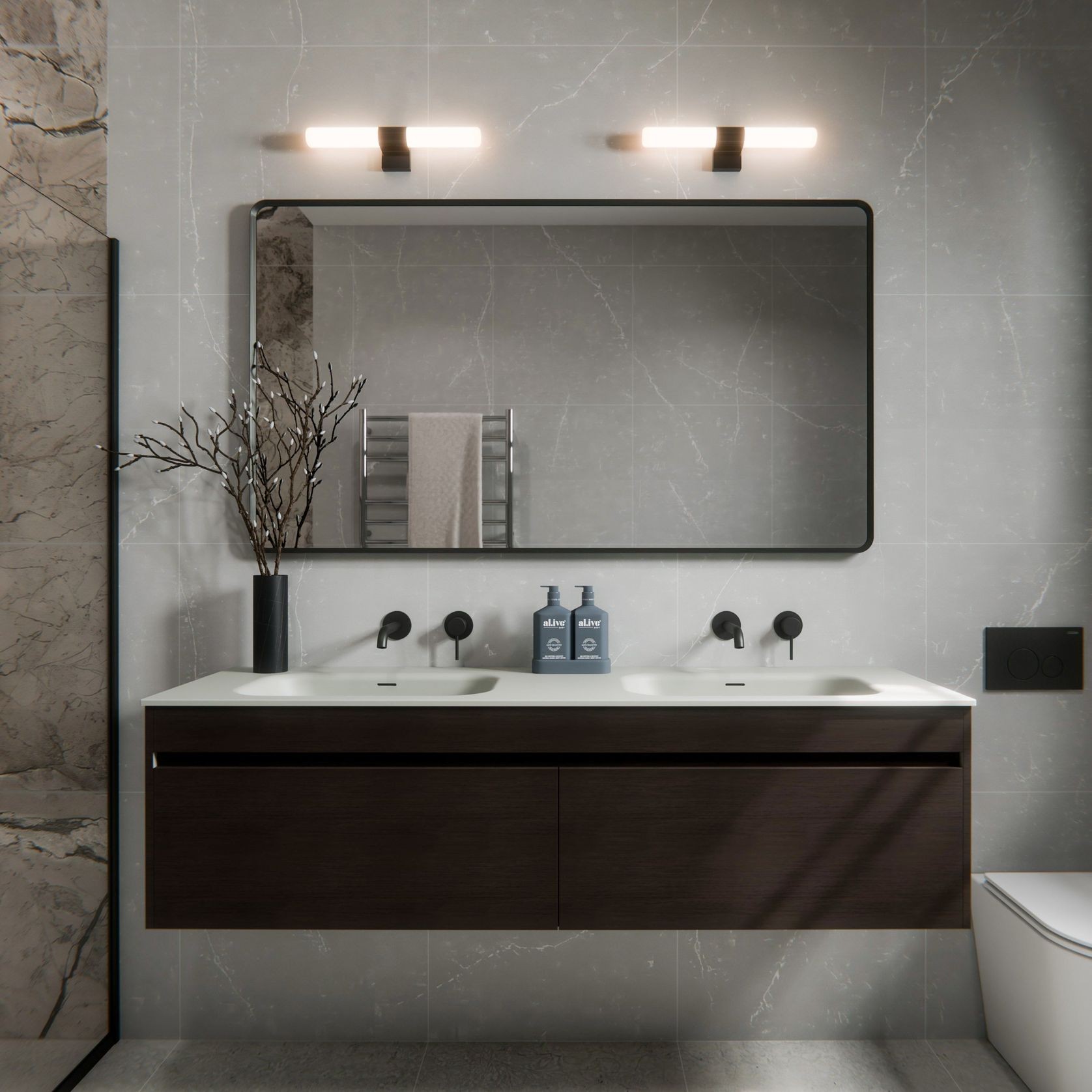 CODE Luxe 1200 Wall Hung Double Basin Vanity | Single Drawer gallery detail image