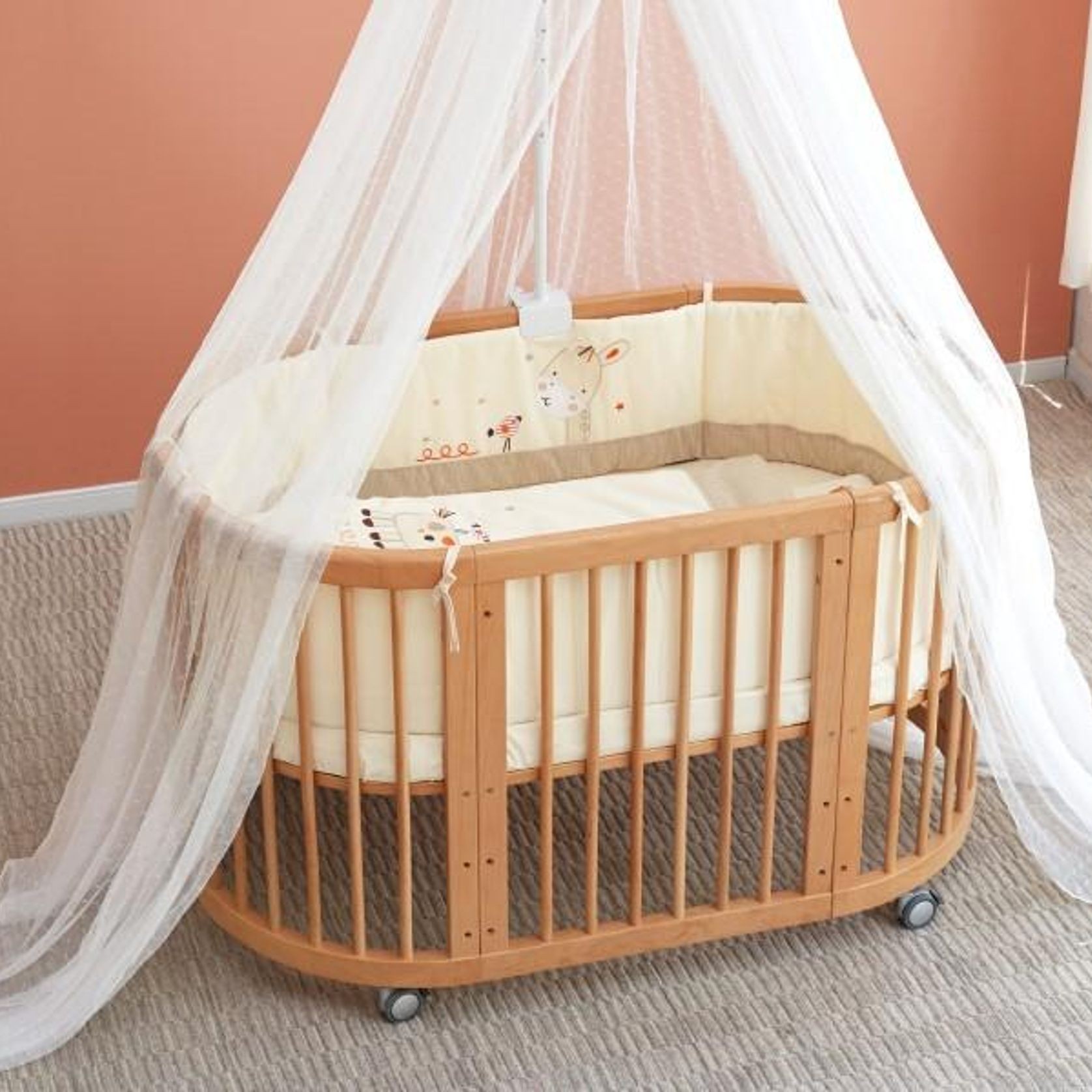 Solid Neutral Beech 3 In 1 Baby Cot Bed gallery detail image
