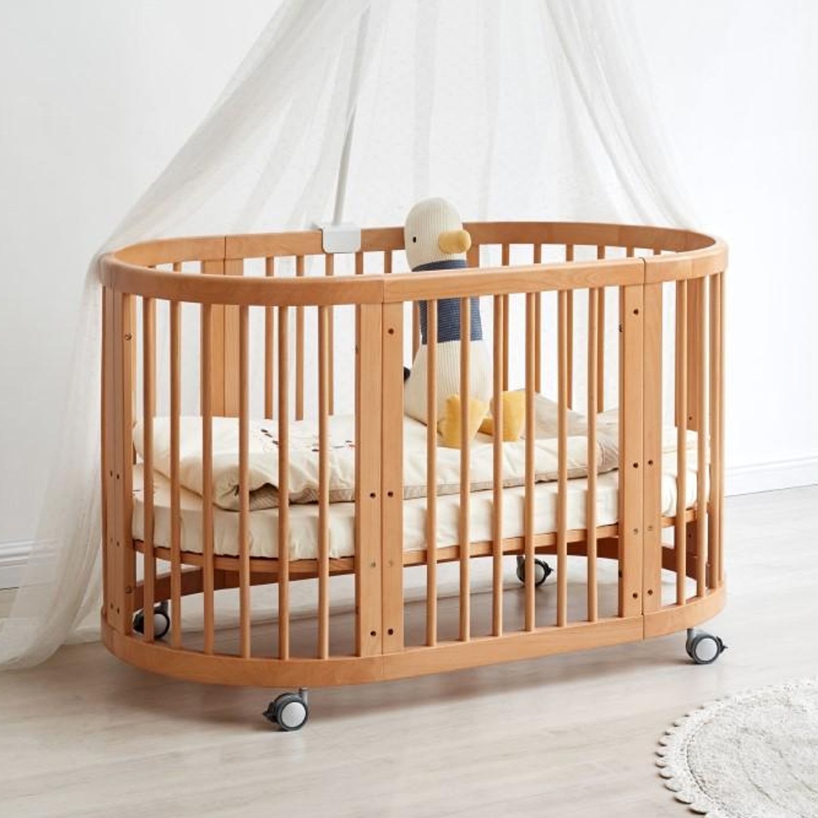 Solid Neutral Beech 3 In 1 Baby Cot Bed gallery detail image