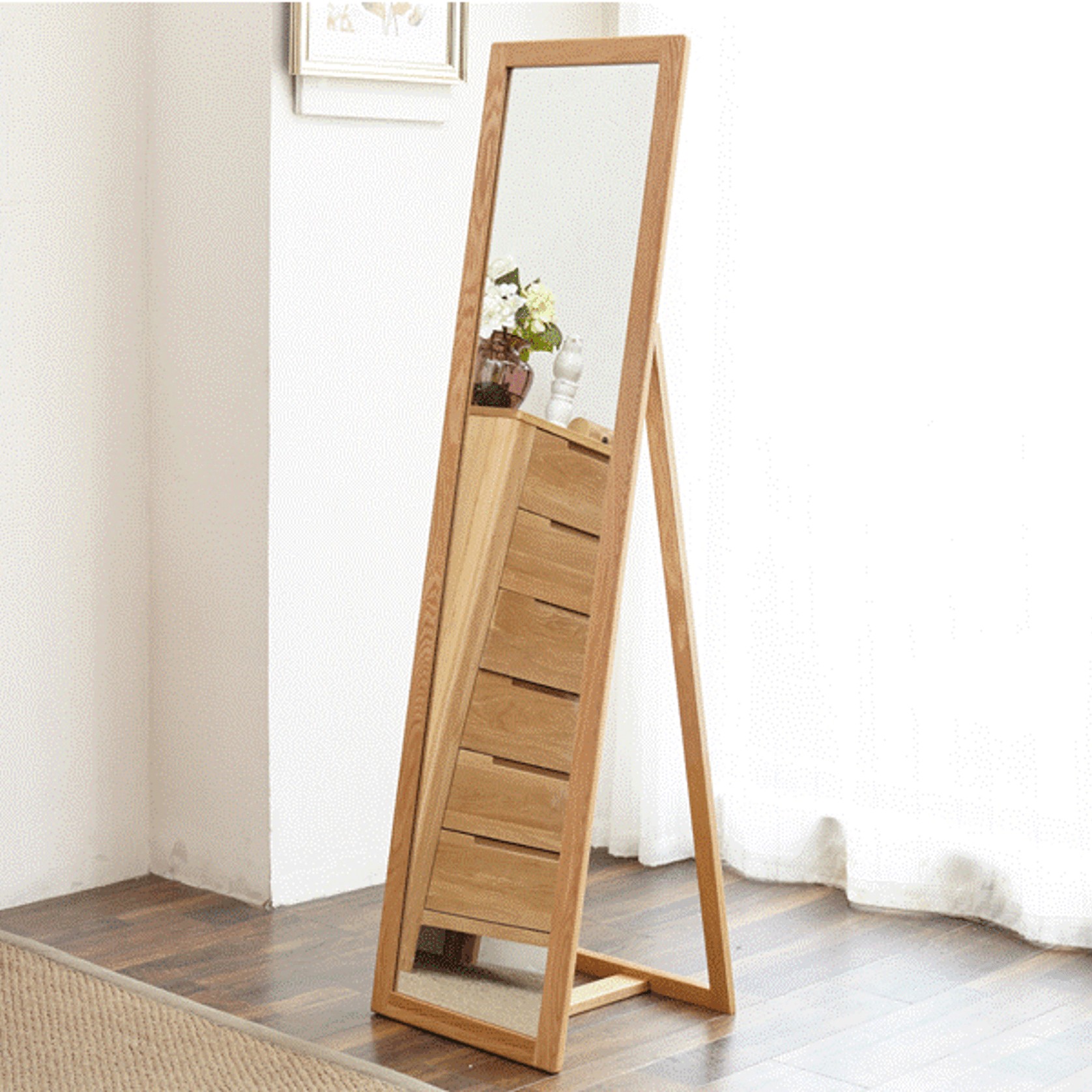 Natural Solid Oak Standing Mirror gallery detail image