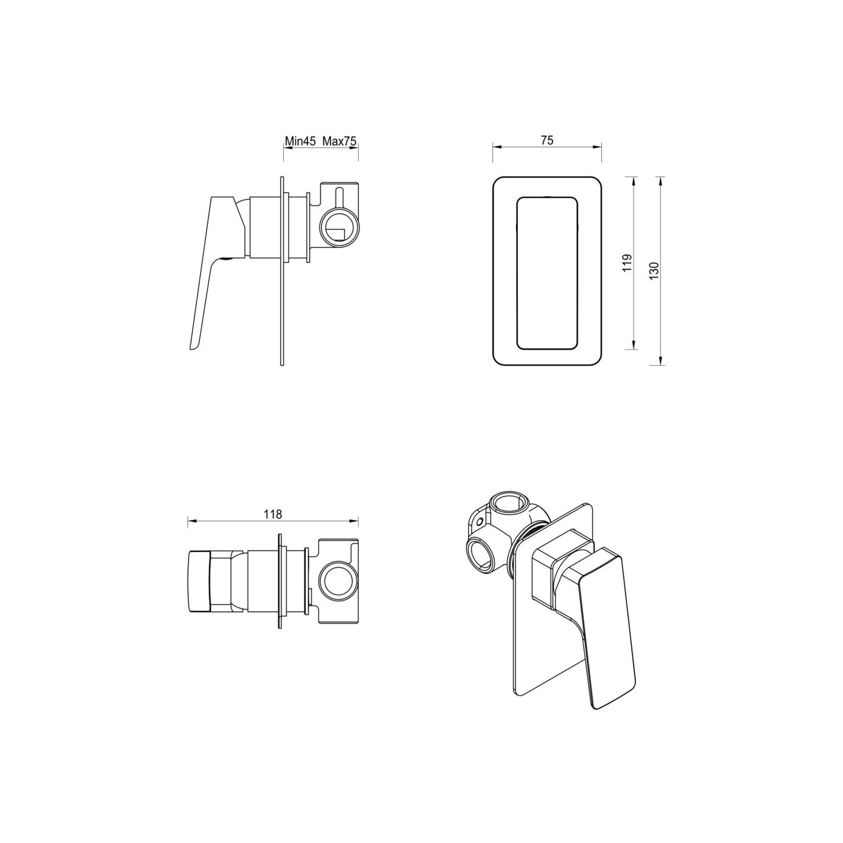 Tiago Shower Mixer | Trim Kit Only gallery detail image