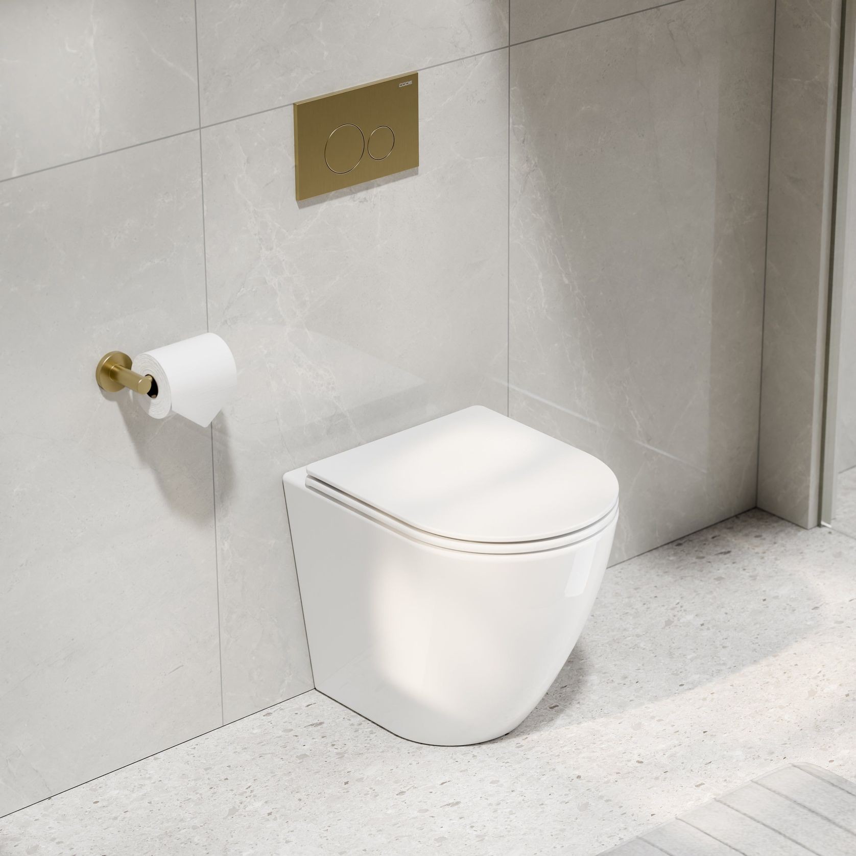 CODE Flow Typhoon Inwall Toilet Suite | Brushed Brass Button gallery detail image