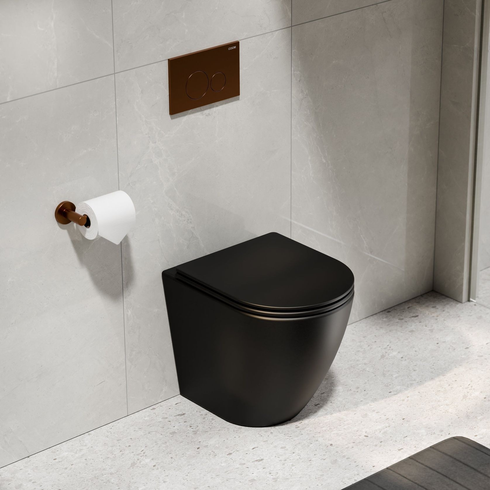 CODE Flow Typhoon Inwall Toilet Suite | Brushed Copper Button gallery detail image
