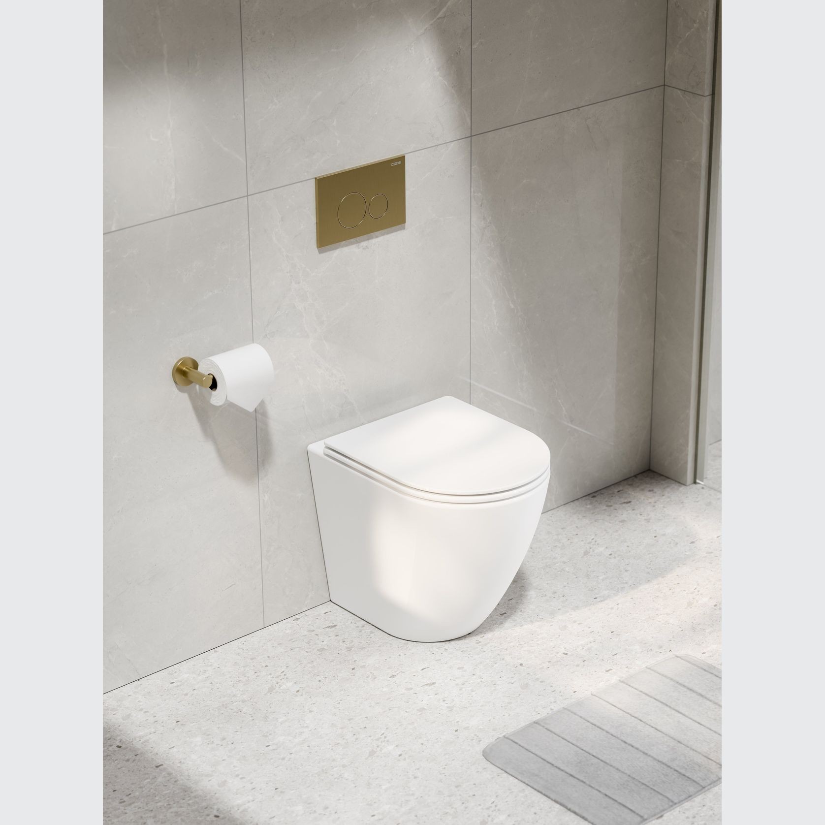 CODE Flow Typhoon Inwall Toilet Suite | Brushed Brass Button gallery detail image