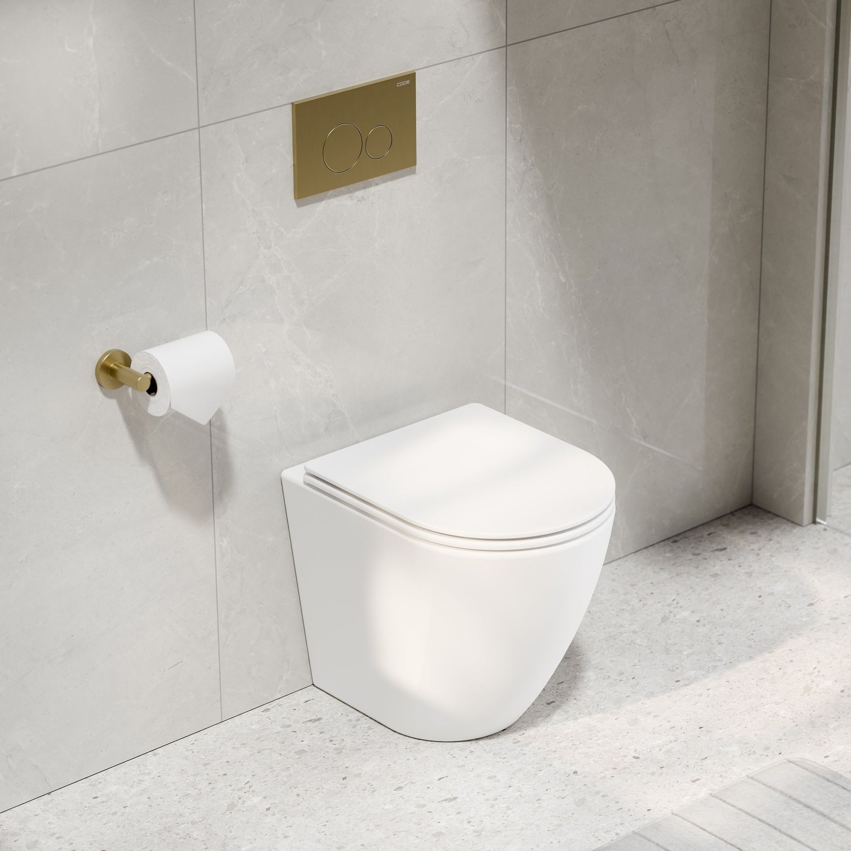 CODE Flow Typhoon Inwall Toilet Suite | Brushed Brass Button gallery detail image