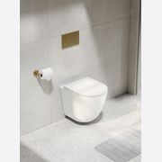 CODE FLOW TYPHOON WALL HUNG TOILET SUITE | BRUSHED BRASS BUTTON gallery detail image