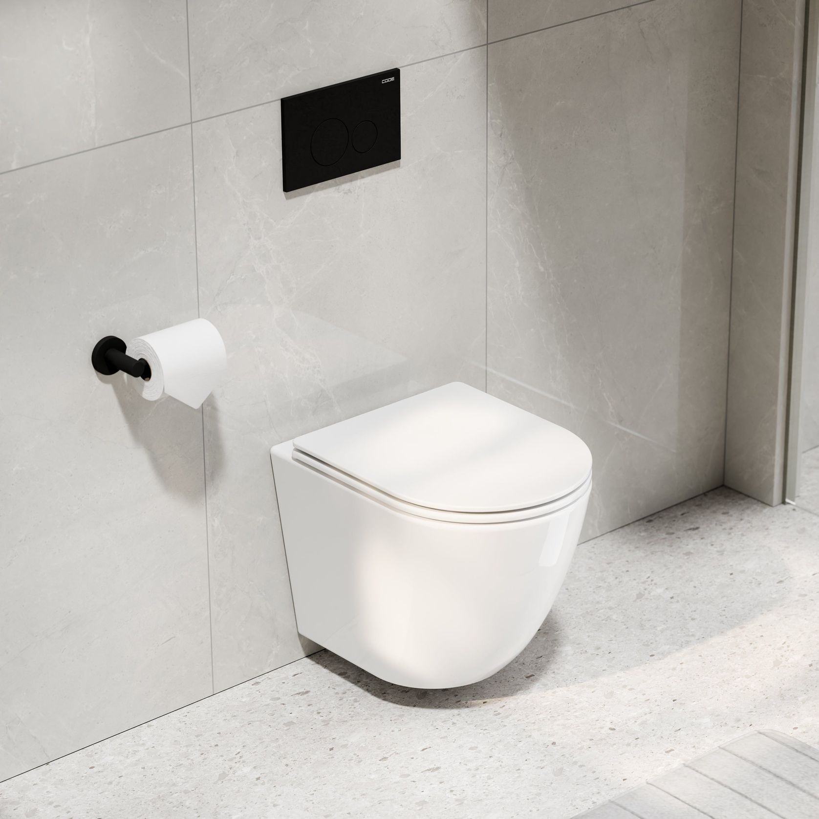 CODE Flow Typhoon Wall Hung Toilet Suite | Matte Black Button gallery detail image