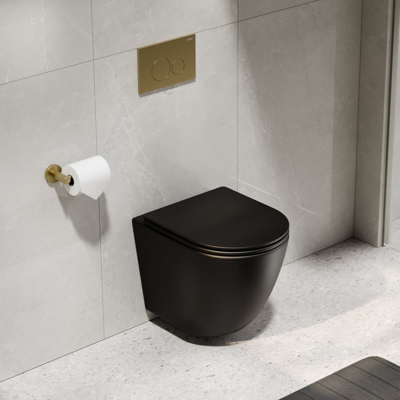 CODE Flow Typhoon Wall Hung Toilet Suite | Brushed Brass Button gallery detail image