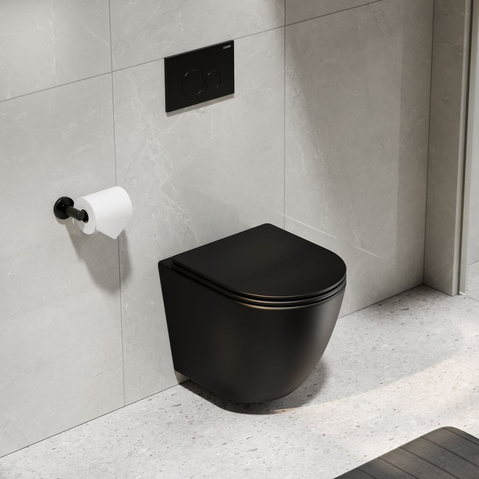 CODE FLOW TYPHOON WALL HUNG TOILET SUITE | BRUSHED GUNMETAL BUTTON gallery detail image