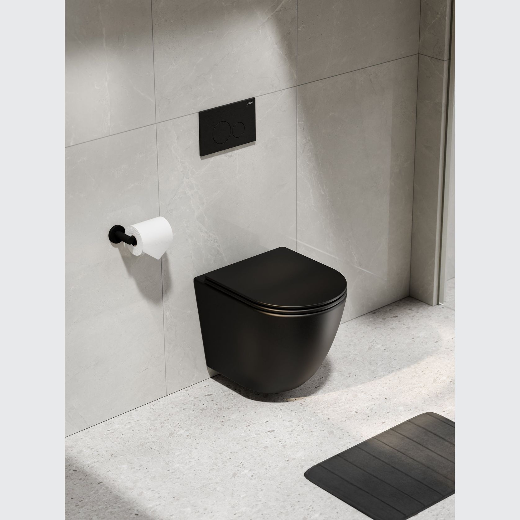 CODE Flow Typhoon Wall Hung Toilet Suite | Matte Black Button gallery detail image
