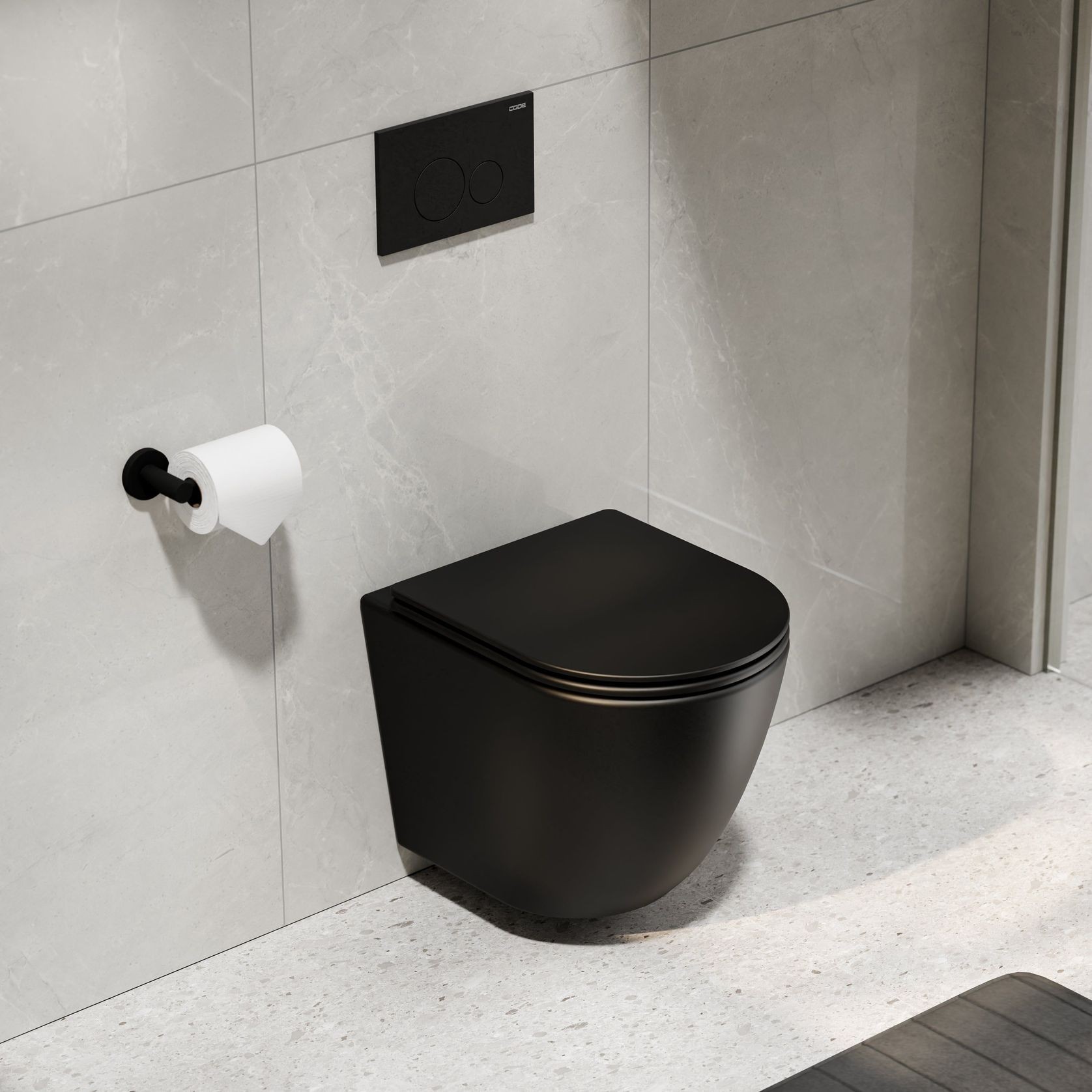 CODE Flow Typhoon Wall Hung Toilet Suite | Matte Black Button gallery detail image