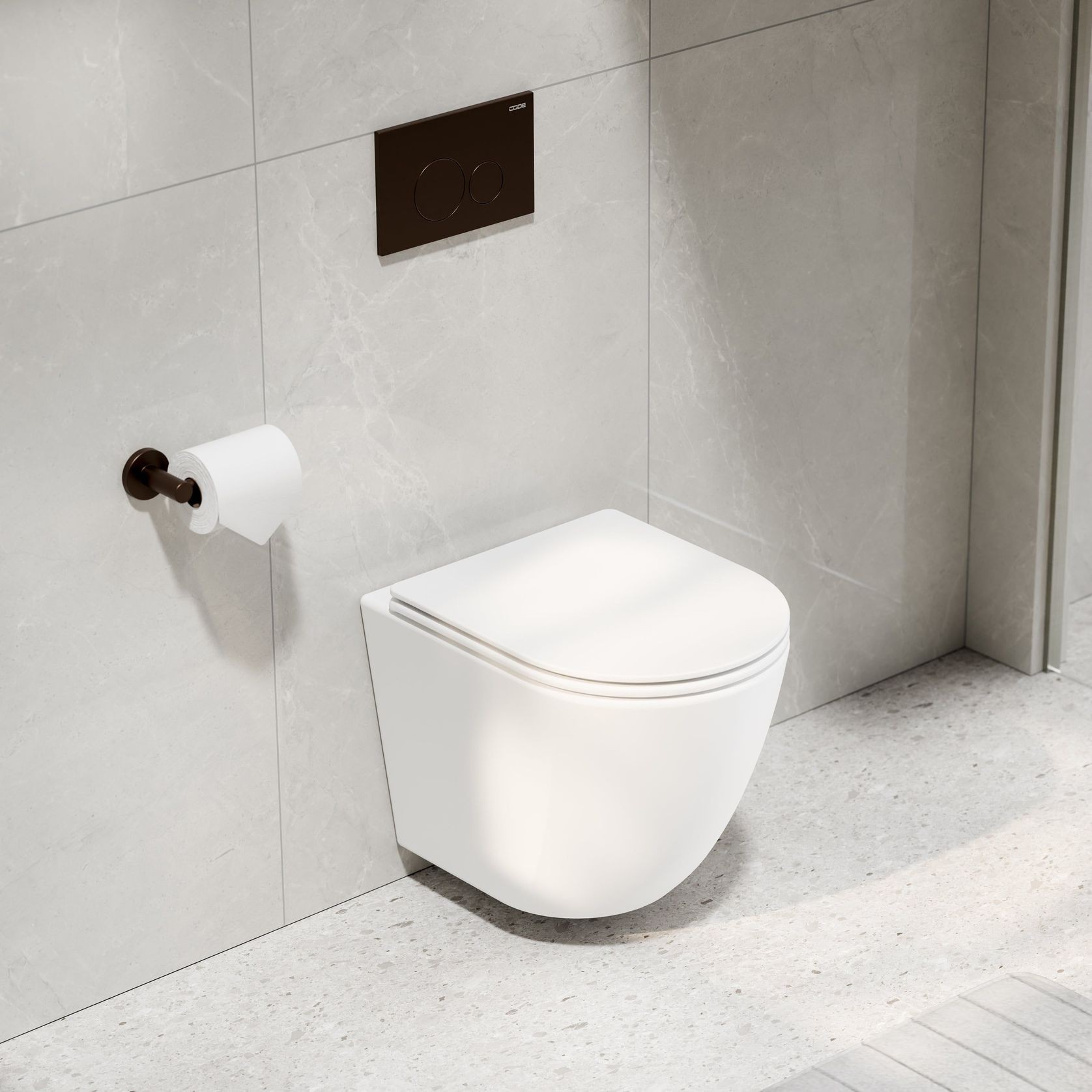 CODE Flow Typhoon Wall Hung Toilet Suite | Brushed Bronze Button gallery detail image