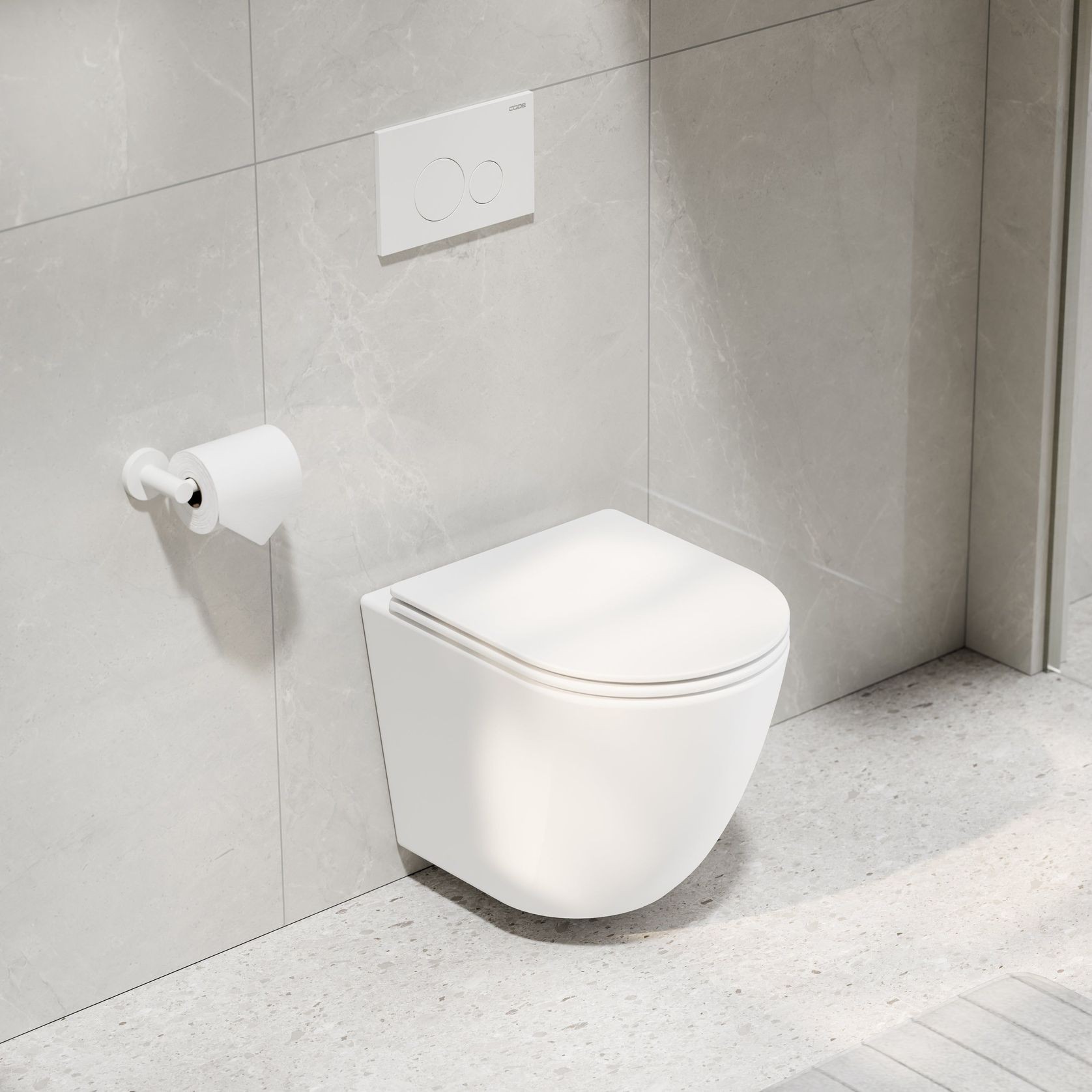 CODE Flow Typhoon Wall Hung Toilet Suite | Matte White Button gallery detail image