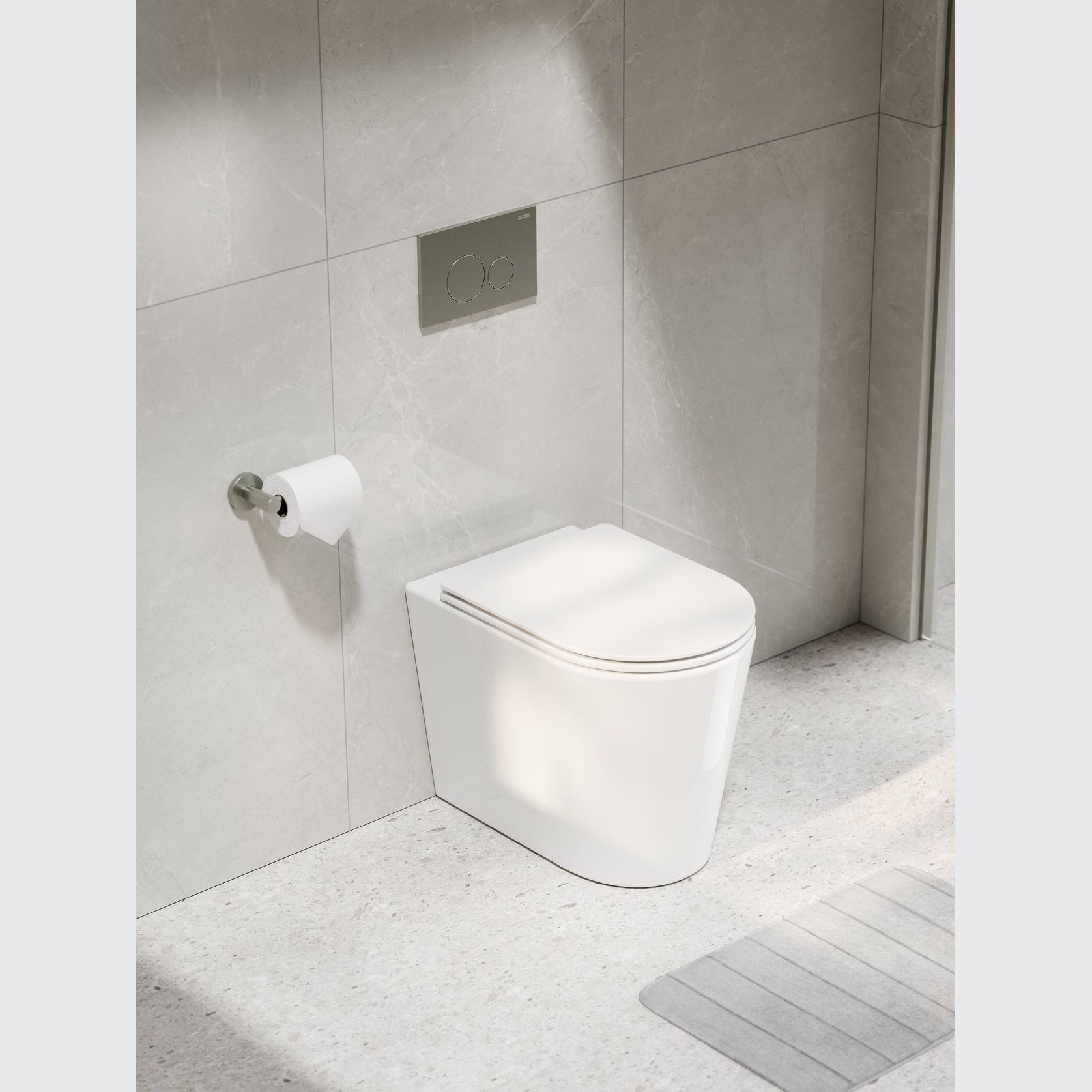 CODE Pure Typhoon Inwall Toilet Suite | Brushed Nickel Button gallery detail image